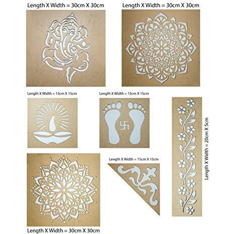 Swagstation Mandala Rangoli Stencils Set Rangoli Stencils Big Size For Floor (Set Of 7 Stencil, 6 Rangoli Colors Set, Decorative Stencils Combo 61Ws0771) Mandala Rangoli Making Tools Kit, Multi