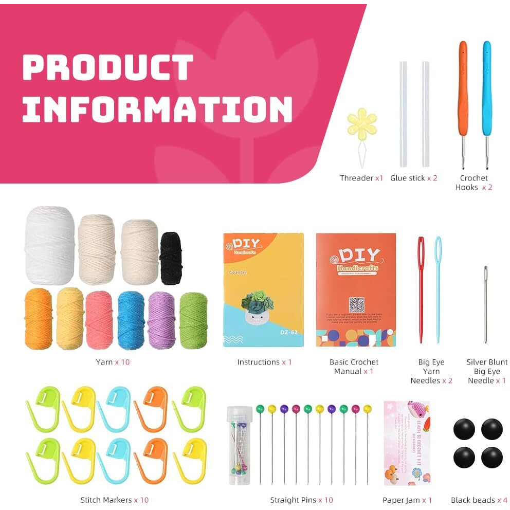 Patpat Diy Crochet Material Kit 6 Colors Coasters Diy Crochet Floral Coasters And Smile Crochet Cup Material Kit Diy Handmade Crochet Coasters Gift Crochet Starter Kit