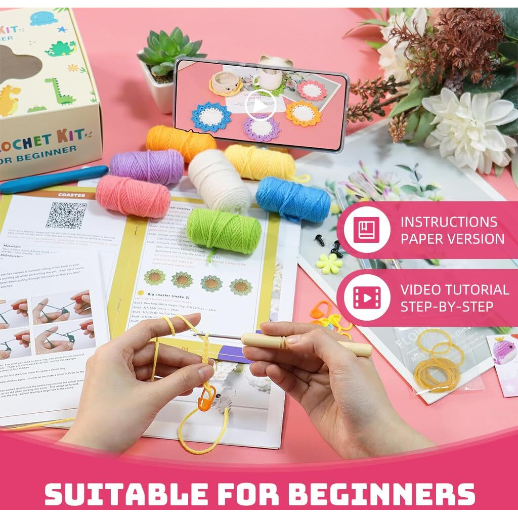 Patpat Diy Crochet Material Kit 6 Colors Coasters Diy Crochet Floral Coasters And Smile Crochet Cup Material Kit Diy Handmade Crochet Coasters Gift Crochet Starter Kit