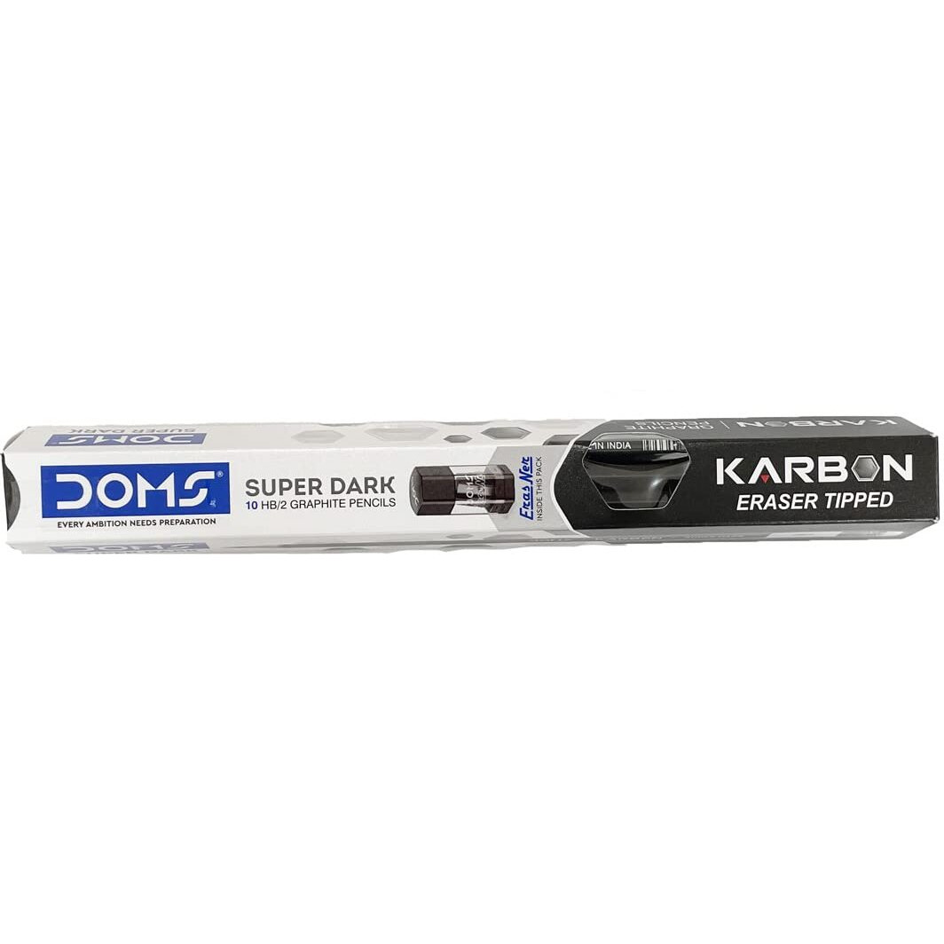 Doms Karbon Eraser Tipped Super Dark Pencil Pack Of 3 (30 Pencils), Ink Black