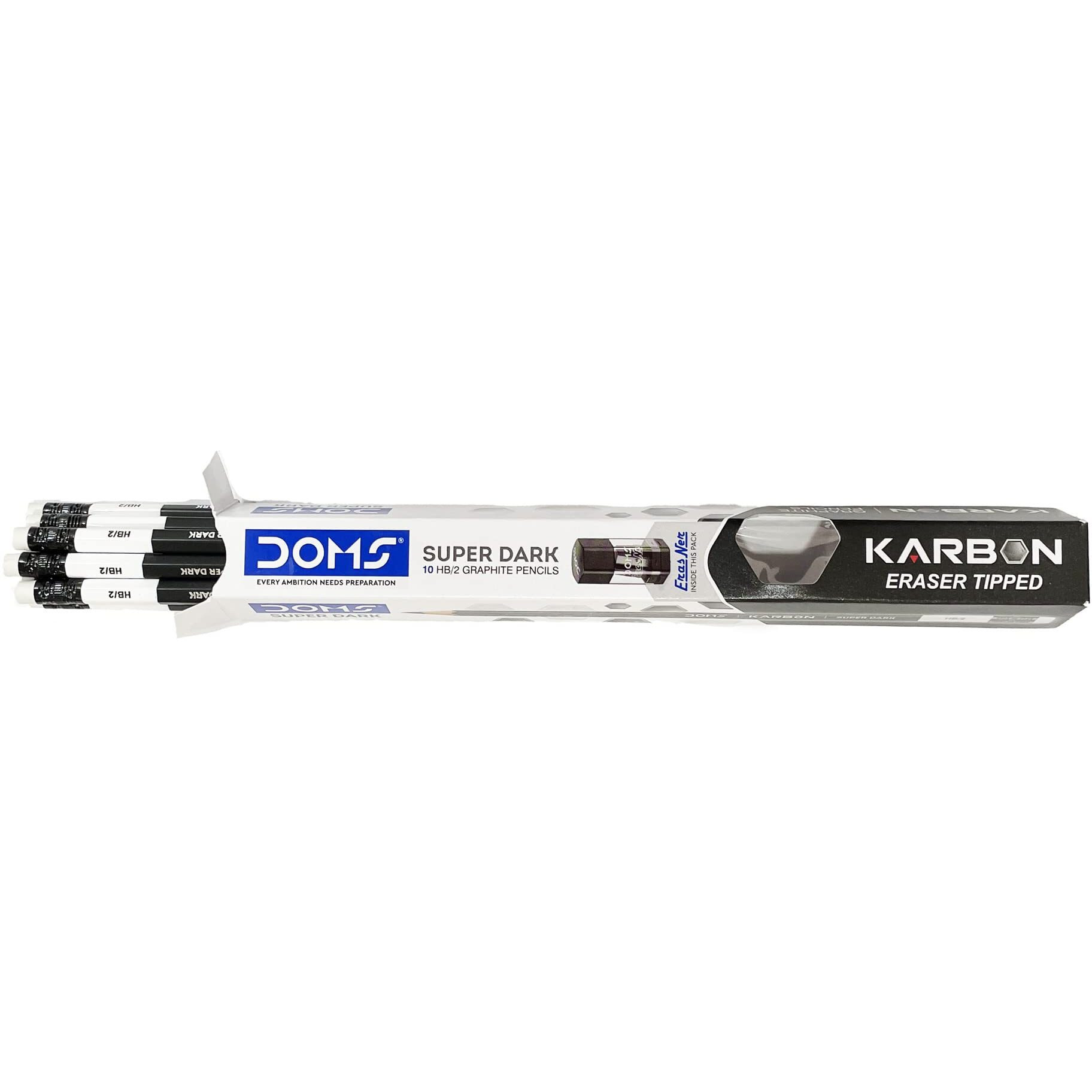 Doms Karbon Eraser Tipped Super Dark Pencil Pack Of 3 (30 Pencils), Ink Black