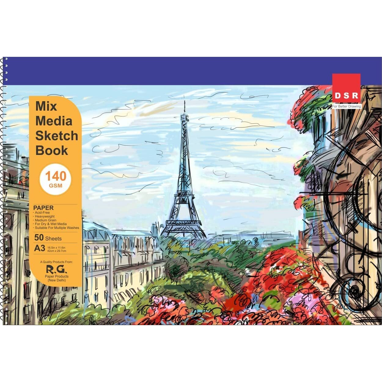 Eclet 50 Sheet A3 Sketchbook Pack Of 1-140 Gsm| Top Spiral-Bound Sketchpad For Artists | Sketching And Drawing Acid Free Paper, For Doodling For Professional & Acadmic Use(I)