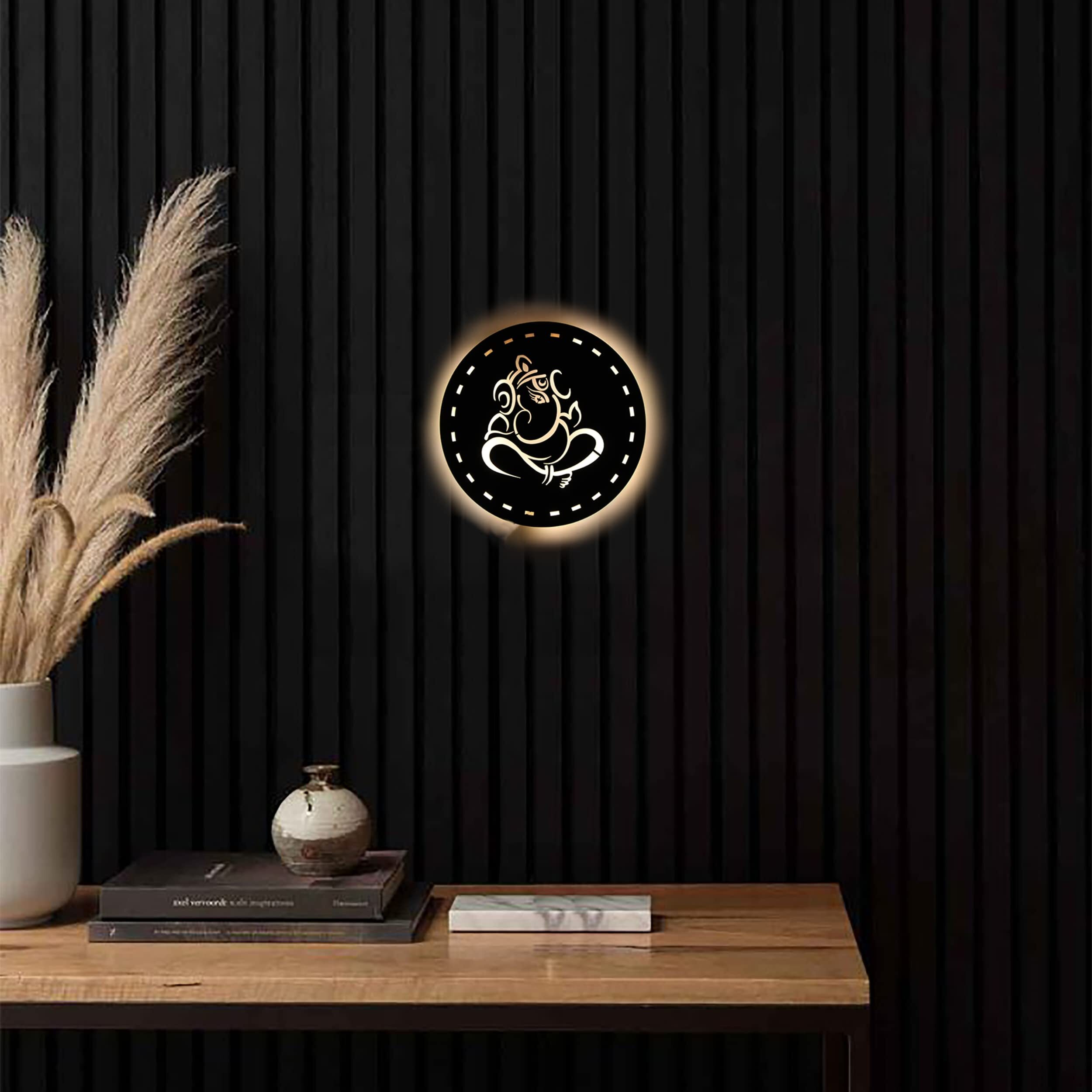 Vah- Kya Bat Hai  Wooden Ganesh Design Wall Art Dcor Wall Hanging Lamp For Living Room, Bedroom, Home Dcor, Office Dcor (Black)