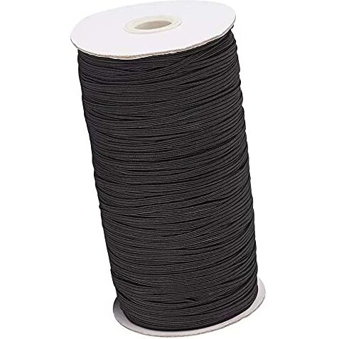 Omx Black Color Polyester Flat Braided Elastic Cord Band (300 Meters,) For Mask, Sewing, Crafts | Knit Sewing Crafts Diy Earloop For Mask Bent And Other Projects (Black, 3.5 Mm) C-3 Elastic