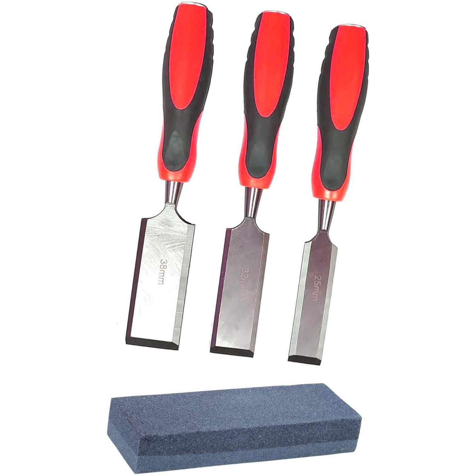 Isc 3 Pcs Woodworking Chisel Set With 1 Combination Stone