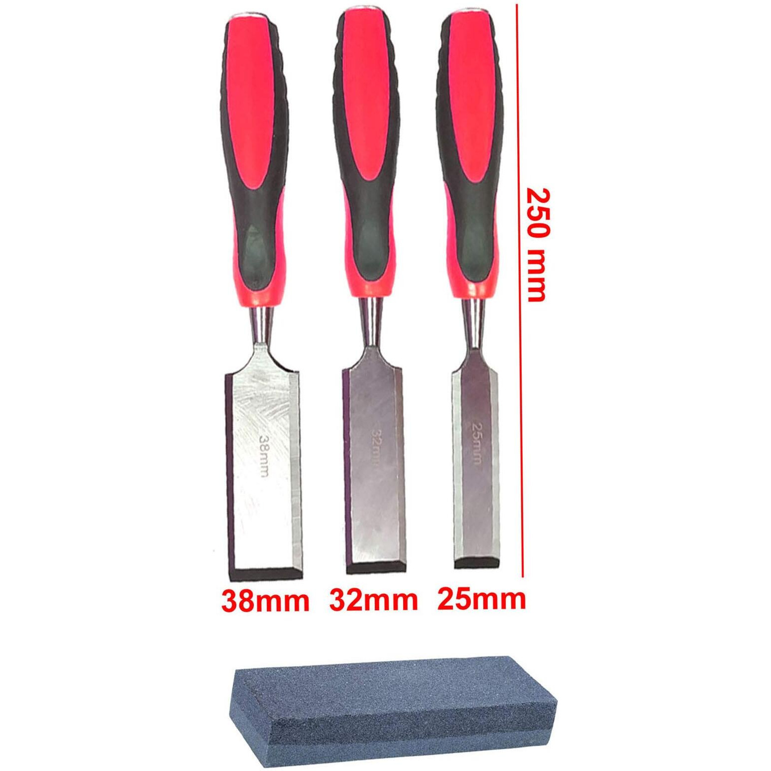 Isc 3 Pcs Woodworking Chisel Set With 1 Combination Stone