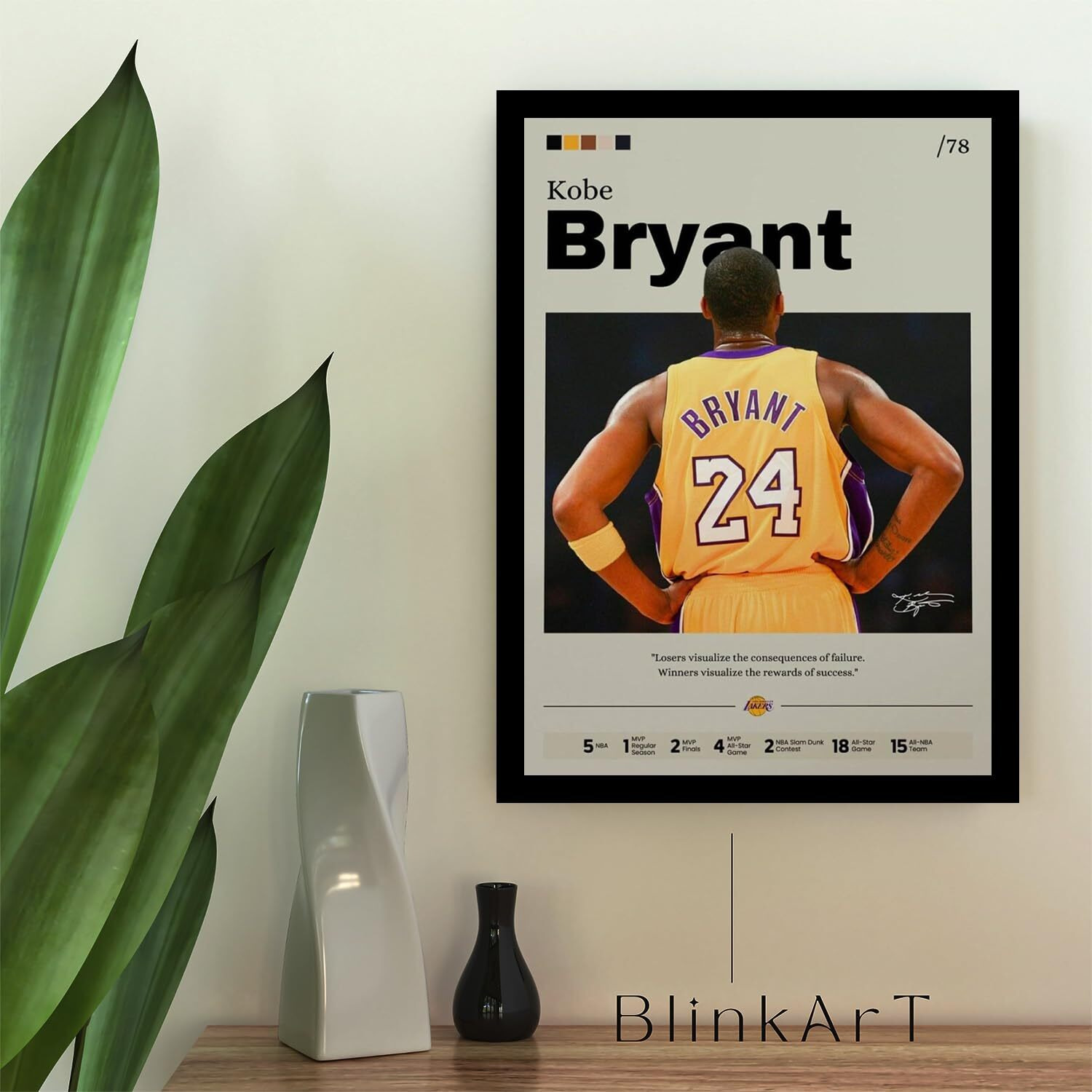 Blinkart Kobe Bryant Nba Basketball Player Synthetic Wood Photo Framed Wall Hanging Poster For Room & Office Bedroom Living Boys And Girl Room Home Wall Hanging(13 * 10 Inches)
