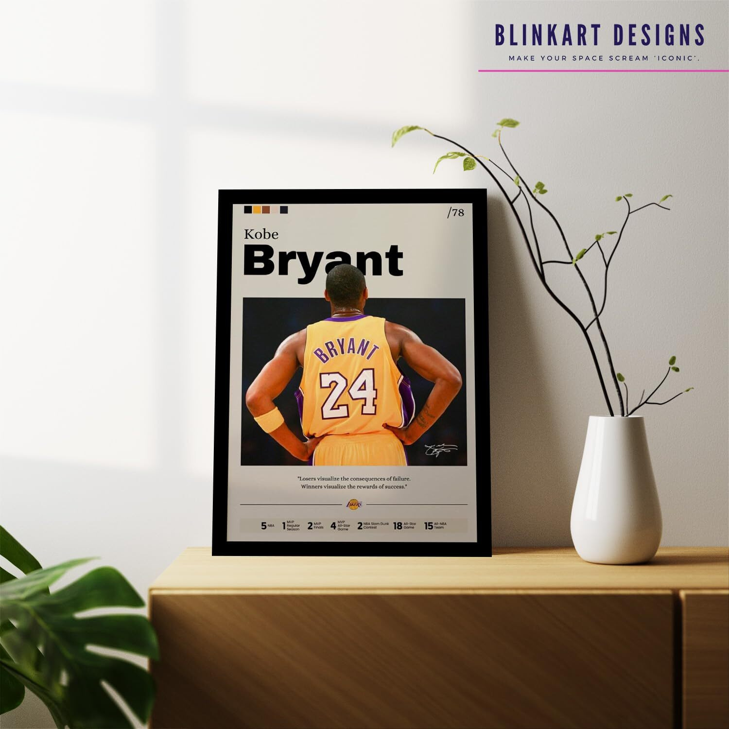 Blinkart Kobe Bryant Nba Basketball Player Synthetic Wood Photo Framed Wall Hanging Poster For Room & Office Bedroom Living Boys And Girl Room Home Wall Hanging(13 * 10 Inches)