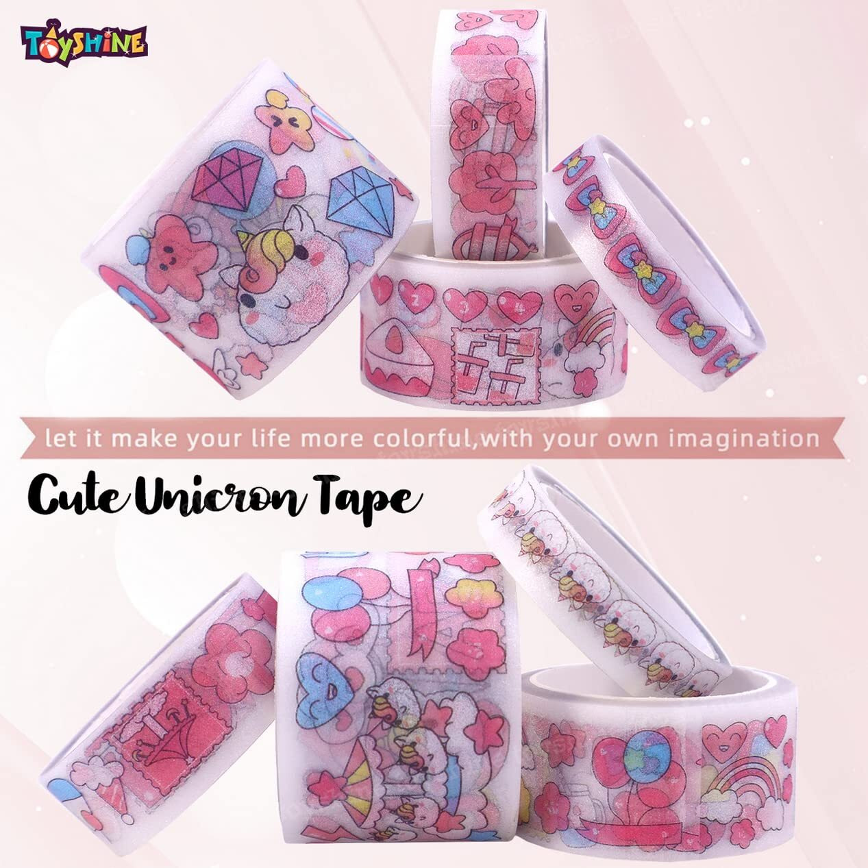Toyshine Cute Unicorn Washi Tape Set 8 Rolls, 10 Stickers, 1 Notepad, 1 Cutting Tool, Decorative Masking Tapes For Arts, Diy Crafts, Journals, Planners, Scrapbook, Wrapping