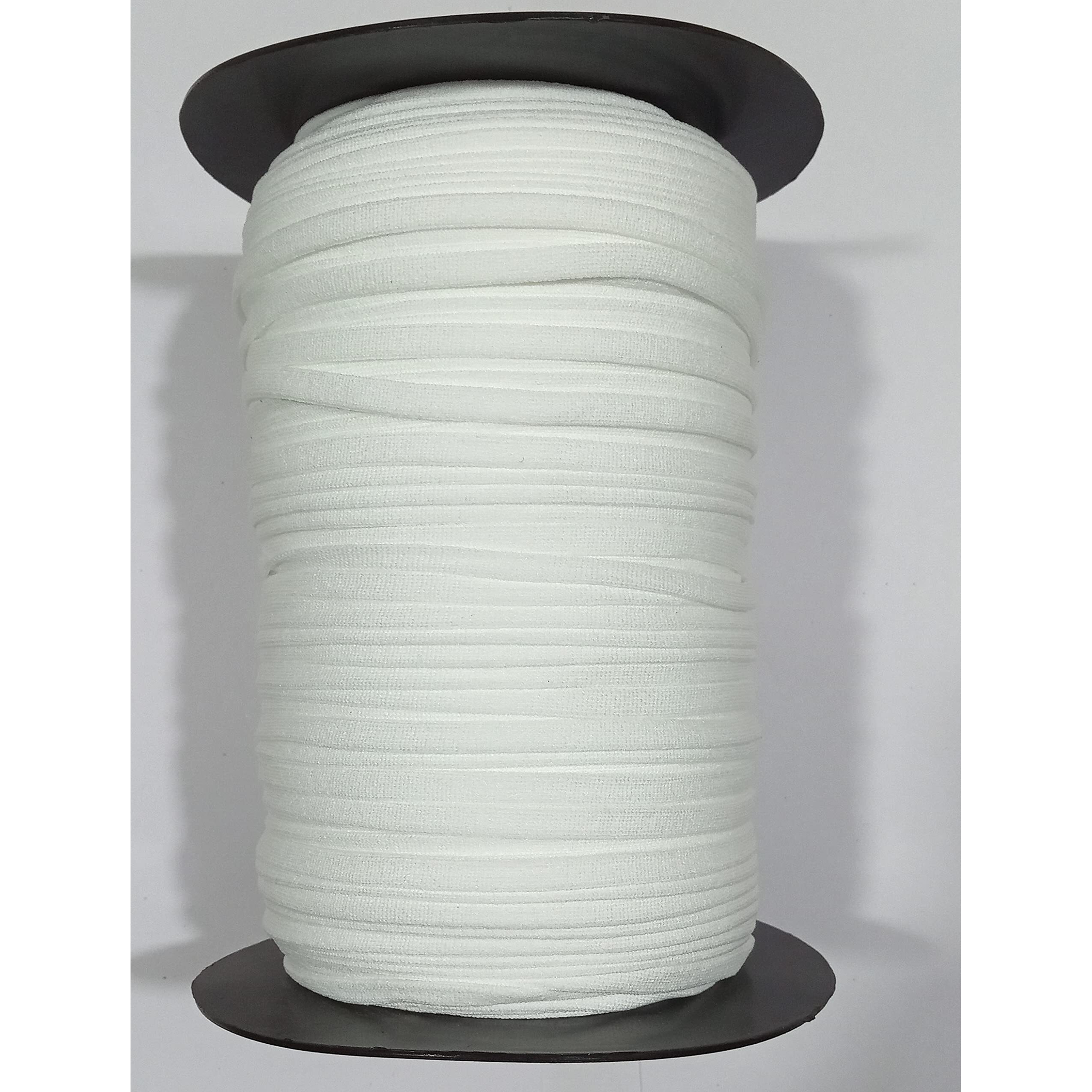 Omx Flat Tubular Knitted Spandex Elastic Ear Loops For Making Masks And Other Projects In Spool Packing (White, 100 Meters, 5Mm)
