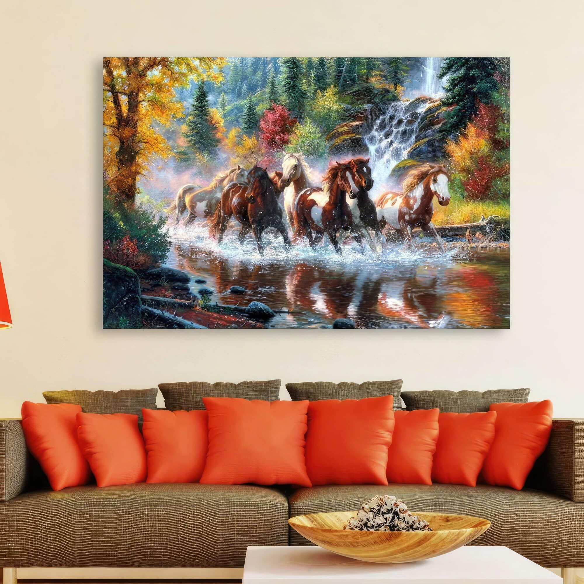 Inephos Framed Canvas Painting - 7 Horses Running Vastu Wall Painting For Living Room, Bedroom, Office, Hotels, Drawing Room, Wooden, 120Cm X 75Cm, 20_0036Lf