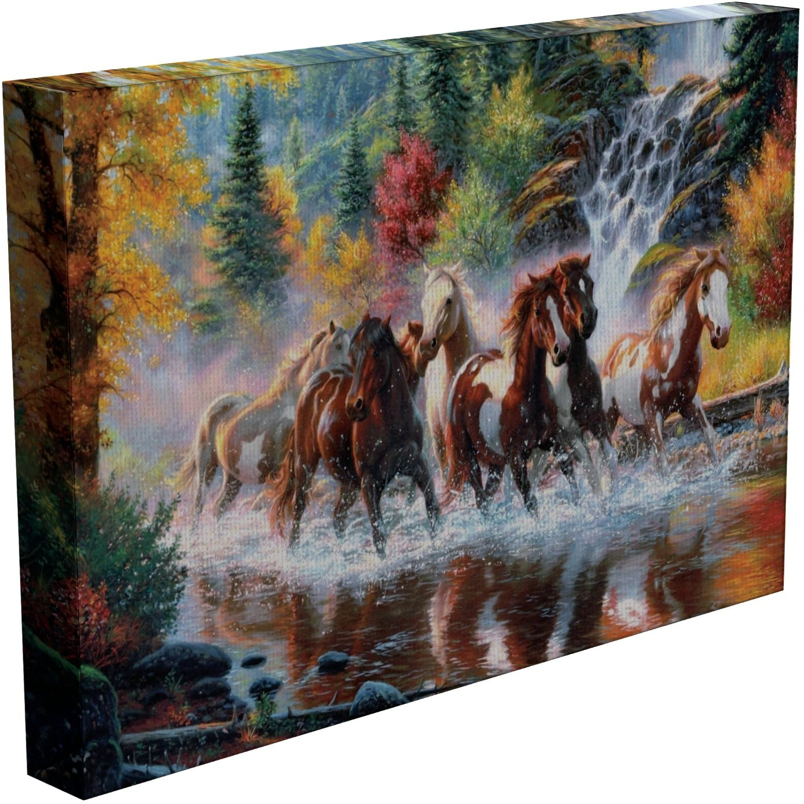 Inephos Framed Canvas Painting - 7 Horses Running Vastu Wall Painting For Living Room, Bedroom, Office, Hotels, Drawing Room, Wooden, 120Cm X 75Cm, 20_0036Lf