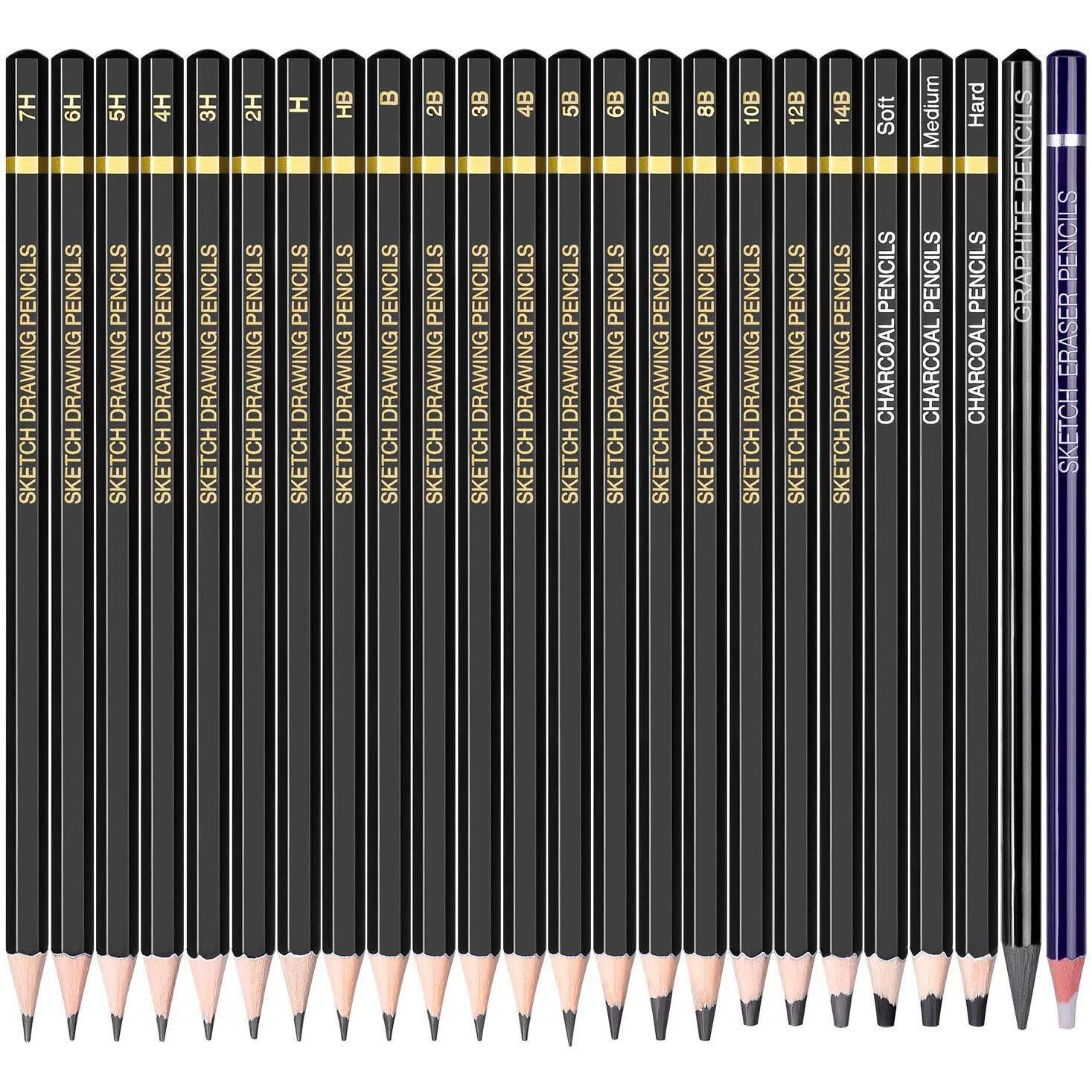 Amazon Brand - Umi Drawing And Sketching Pencils 24 Pencil Set (19 Sketch Pencils, 3 Charcoal Pencils, 1 Graphite Pencil And 1 Eraser Pencil)