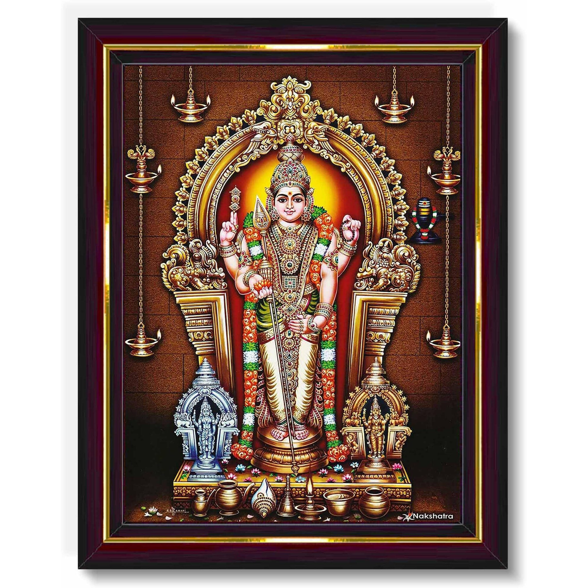 Pavan Photo Laminations Tiruchendur Murugan Lord Subramanya Swamy Wall Painting Framed Home Decor (Wood,Matte,Brown,Big Size,10 X 12 Inch) B53M