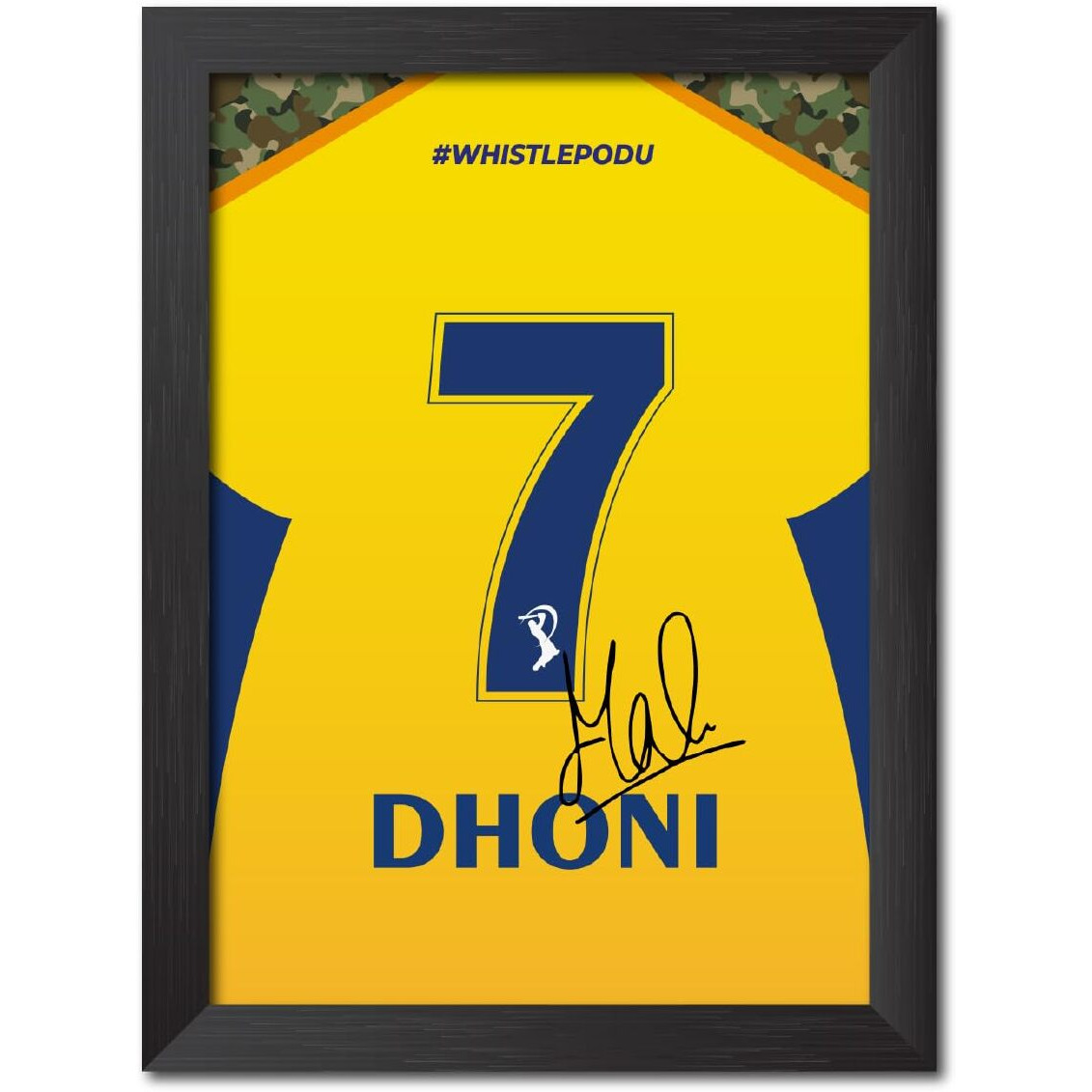 Tenorarts Ms Dhoni Poster Frame Chennai Jersey Print With Signature Laminated Photo Framed Paintings With Matt Finish Black Frames (12 Inches X 9Inches)