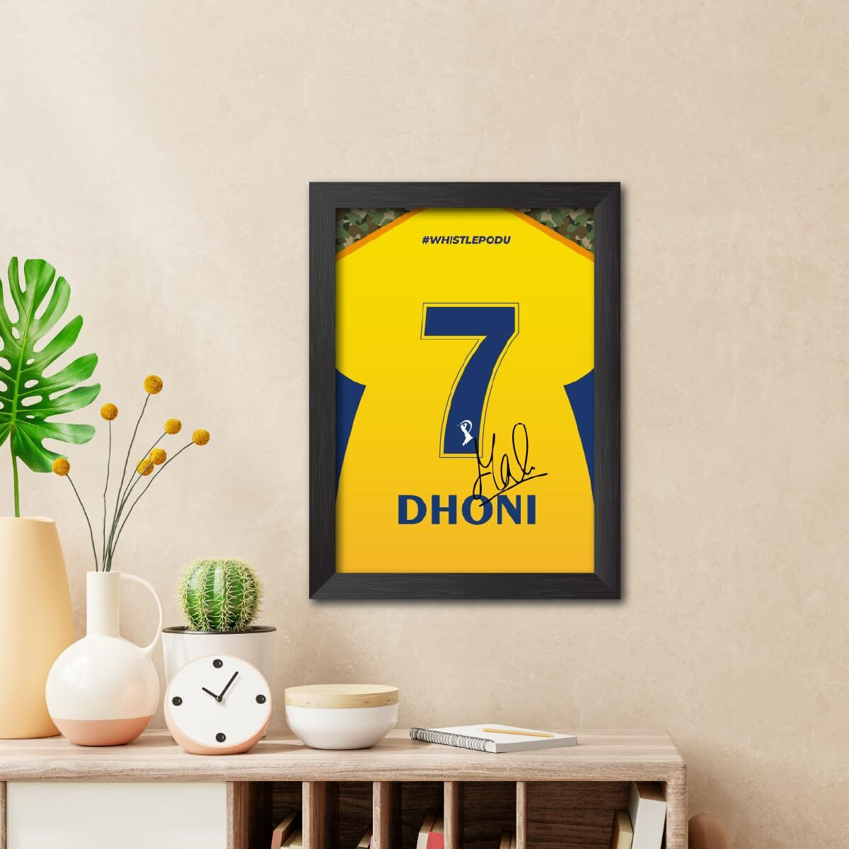 Tenorarts Ms Dhoni Poster Frame Chennai Jersey Print With Signature Laminated Photo Framed Paintings With Matt Finish Black Frames (12 Inches X 9Inches)