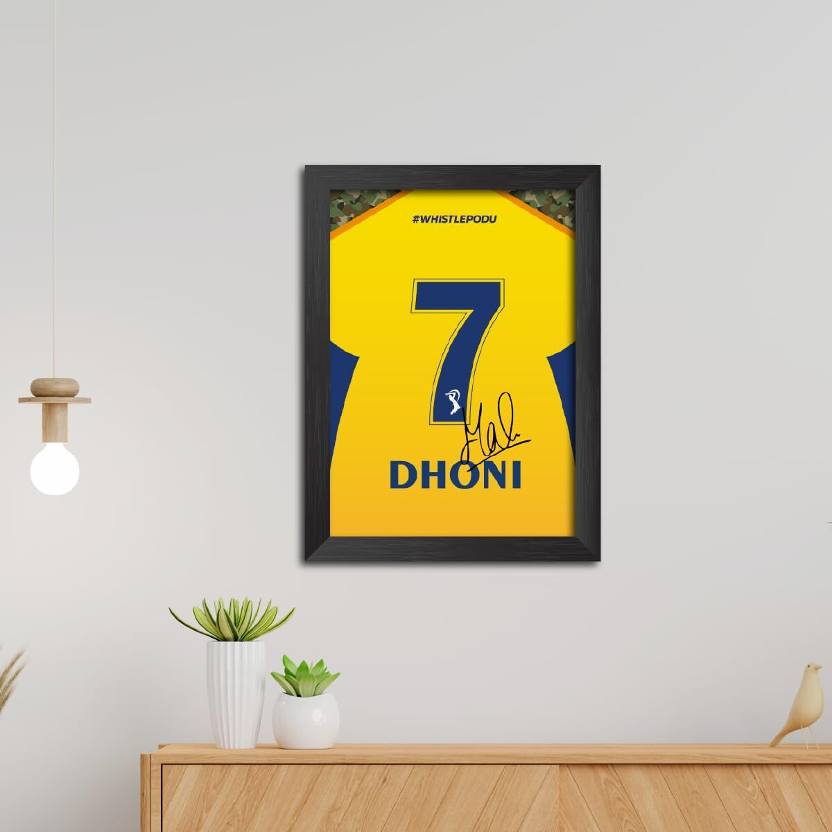 Tenorarts Ms Dhoni Poster Frame Chennai Jersey Print With Signature Laminated Photo Framed Paintings With Matt Finish Black Frames (12 Inches X 9Inches)
