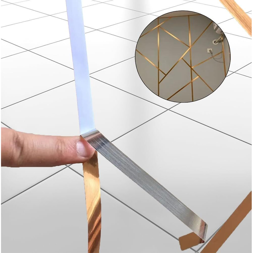 Store2508 50 Meters Waterproof Gap Sealing Golden Decoration Tape For Home Floor Tiles, Wall Decor, Waterproof Tiles (1Cm Wide, Gold)