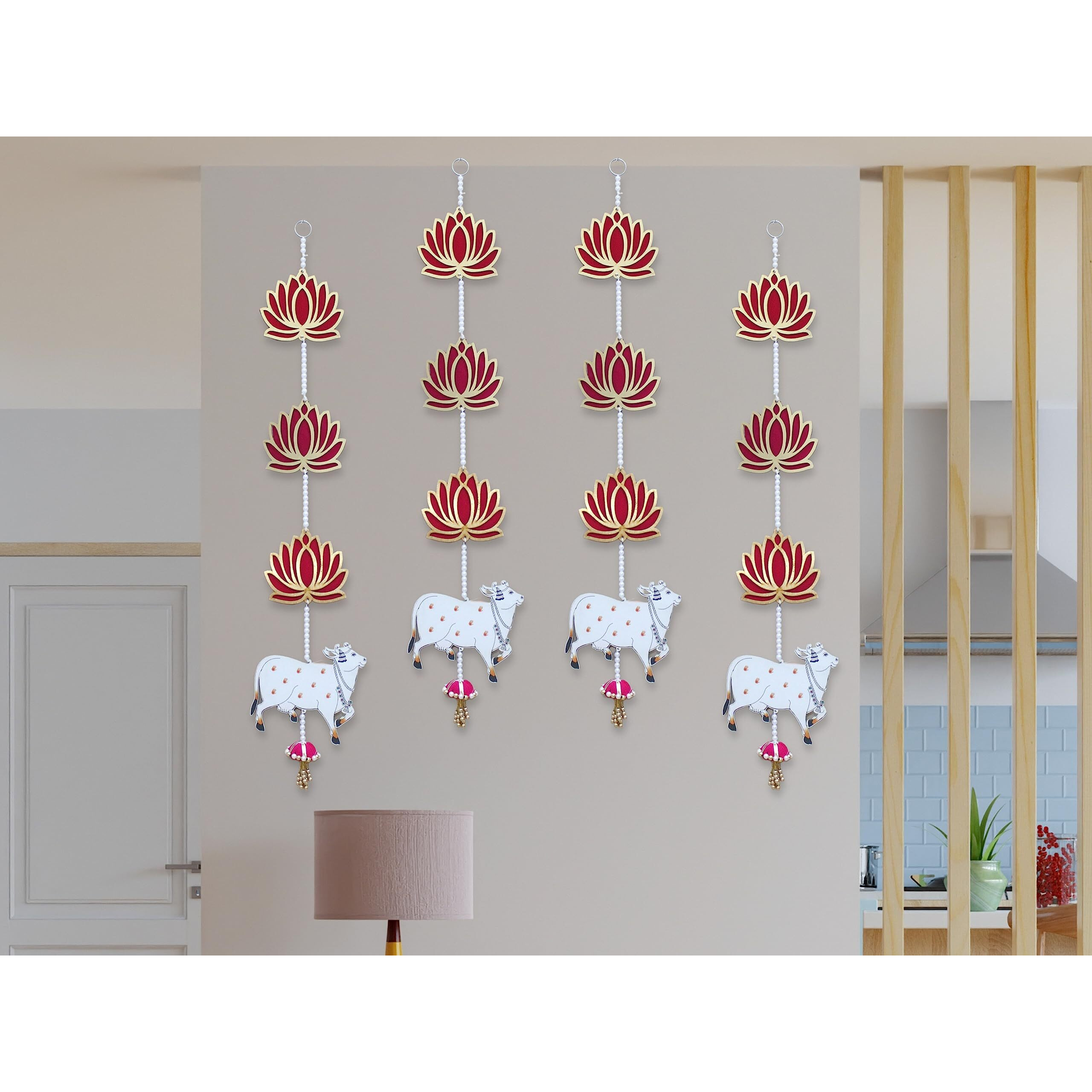 Jh Gallery Lotus With Pichwai Cow Wall And Door Hanging - Home, Mandir Decorations Items, Diwali Dcor, All Festival Dcor, Decorative Pooja Room Temple Decoration (32'' Height - Pack Of 4), 81.28 Cm