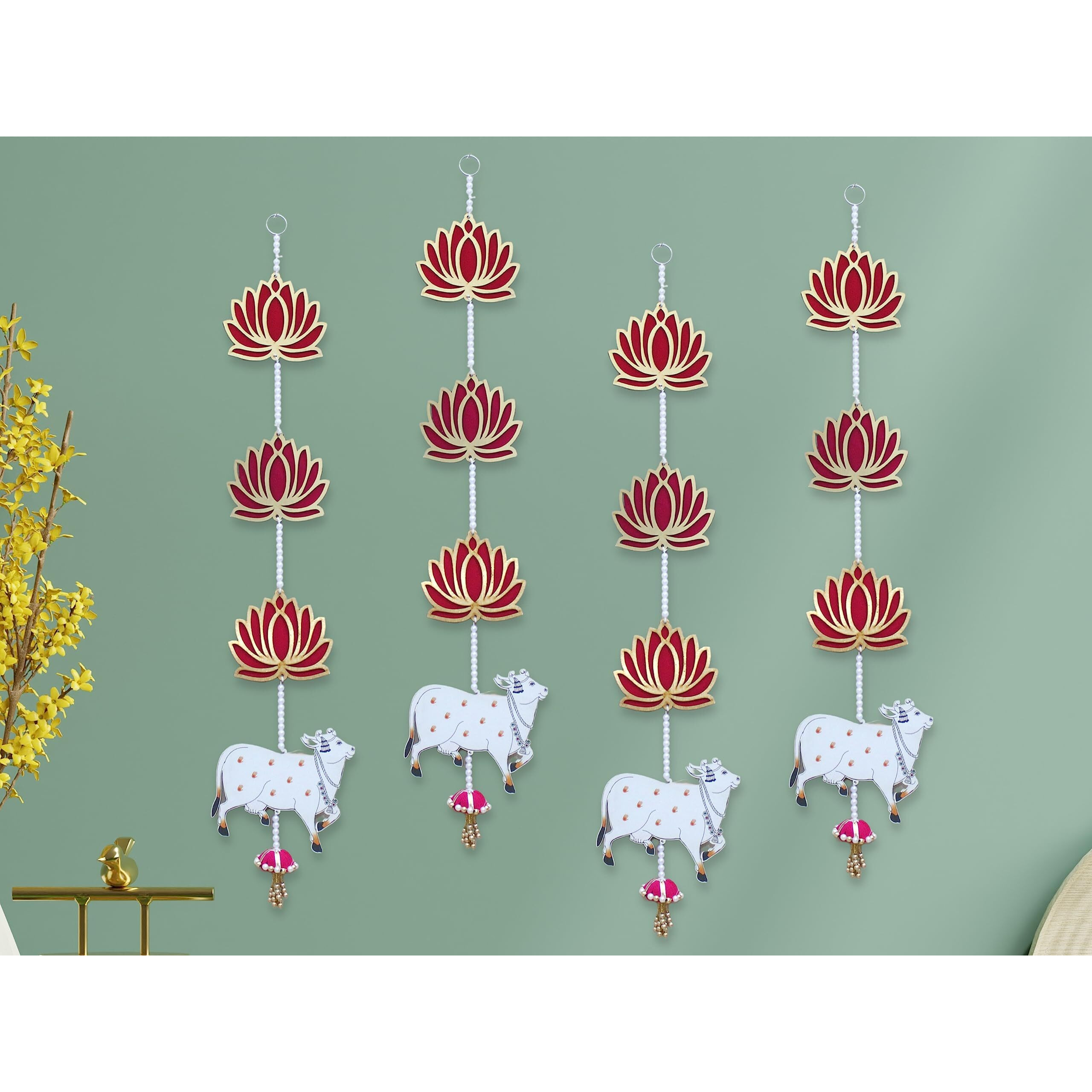 Jh Gallery Lotus With Pichwai Cow Wall And Door Hanging - Home, Mandir Decorations Items, Diwali Dcor, All Festival Dcor, Decorative Pooja Room Temple Decoration (32'' Height - Pack Of 4), 81.28 Cm