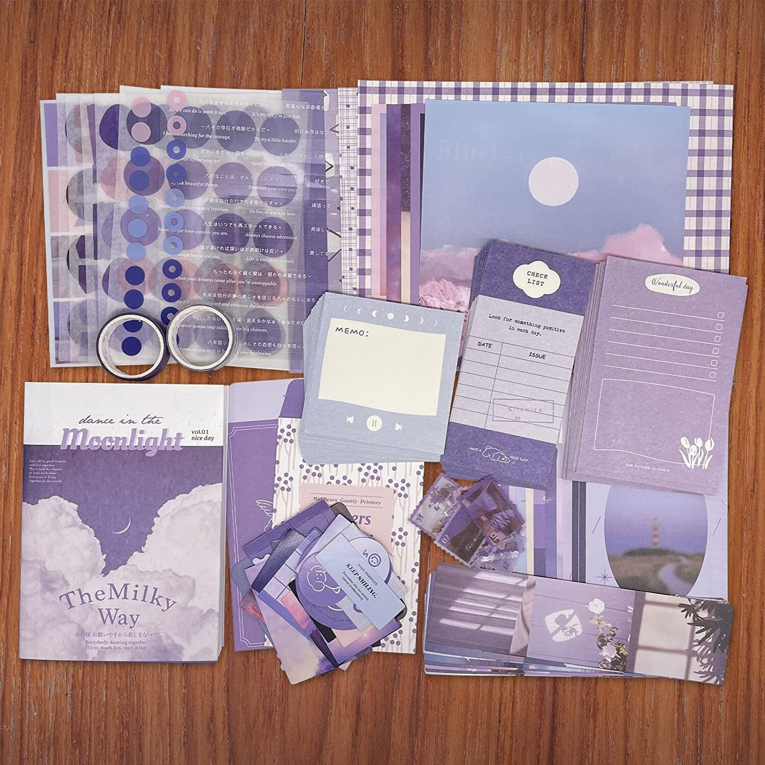 Mgnlr Vintage Aesthetic Scrapbook Kit(346Pcs) Scrapbooking Supplies Kit With Bullet Junk Journal,Stationery,A6 Grid Notebook With Graph Ruled Page Diy Journaling (Purple Scrapbook), Paper