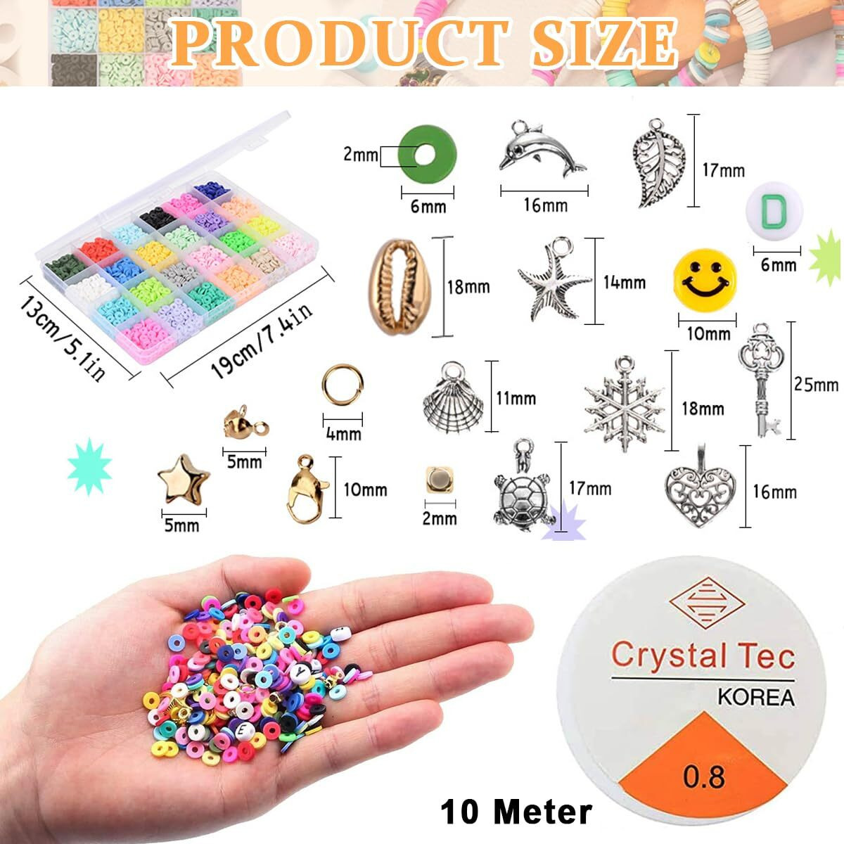 Sannidhi Clay Beads Kit 4800Pcs 24 Colors Clay Beads For Bracelet Making Set, Polymer Flat Letter Spacer Bead With Charms Elastic Strings Diy Craft, Gift For Girls Kids Women