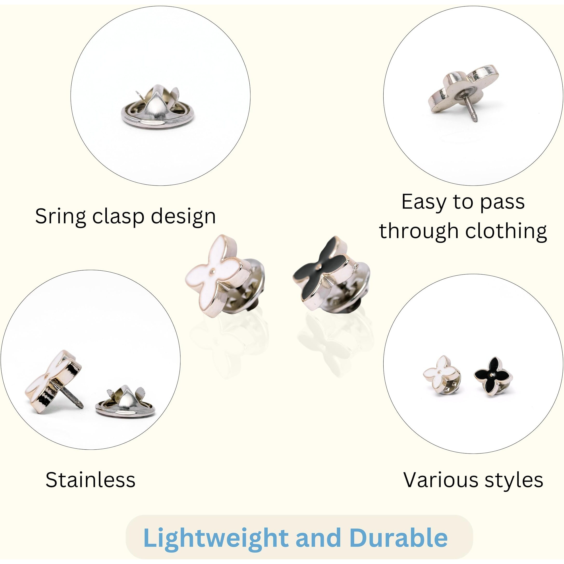 Inovera (Label) 20 Pieces Shirts Brooch Buttons For Women, Girls  Jeans, Hats, Fancy Brooches Pins  No Sew Button Black And White