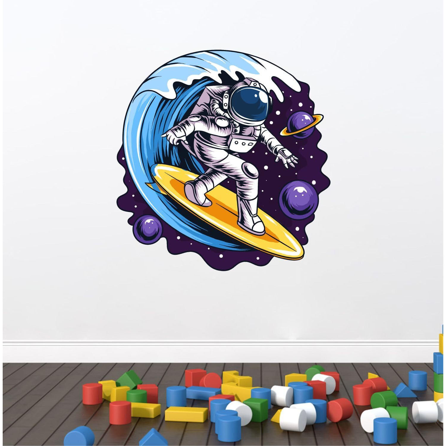 Sticker Yard Astronaut Surfer Decor Kids Room Decor, Hall Decor, Kitchen Decor, Living Room Decor,Bedroom Decor Vinyl Wall Sticker,Multicolor (Standard Size -55X55Cm)