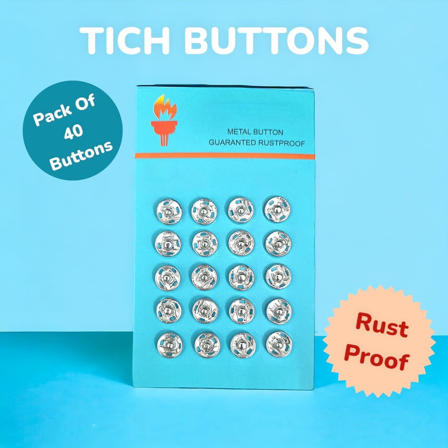 Rianz Embroidery Material 8 Mm Silver Tich Buttons (Fancy Buttons/Snap Buttons/Clip Buttons/Chit Buttons/Hook Buttons) For Clothes Craft,Dressmaking And Sewing Purpose (Silver - Pack Of 40 Buttons)