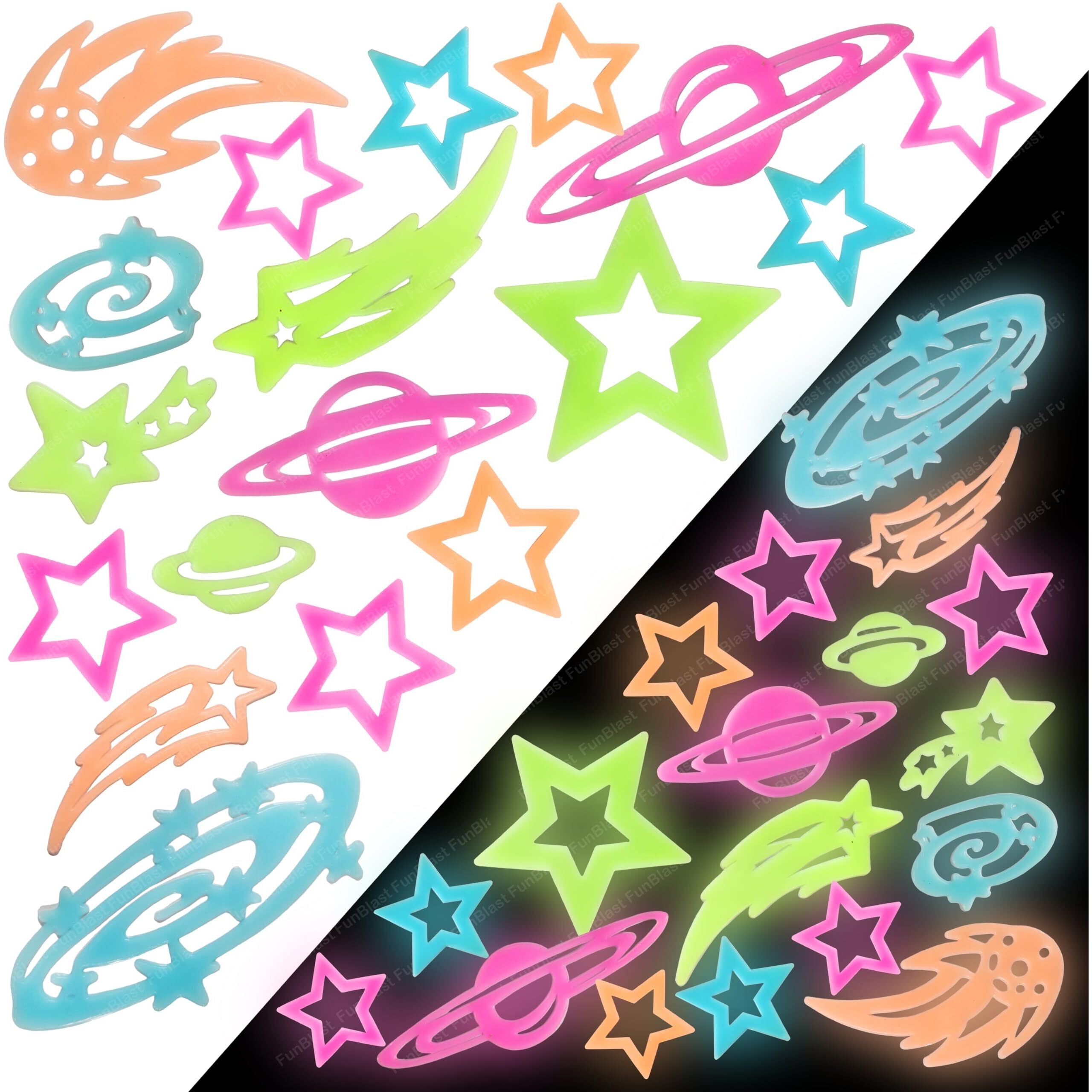 Funblast Glow In The Dark Radium Sticker  Solar System Shaped Fluorescent Night Radium Wall Ceiling Stickers, Decoration Stickers, Room Decoration Stickers  17 Pcs