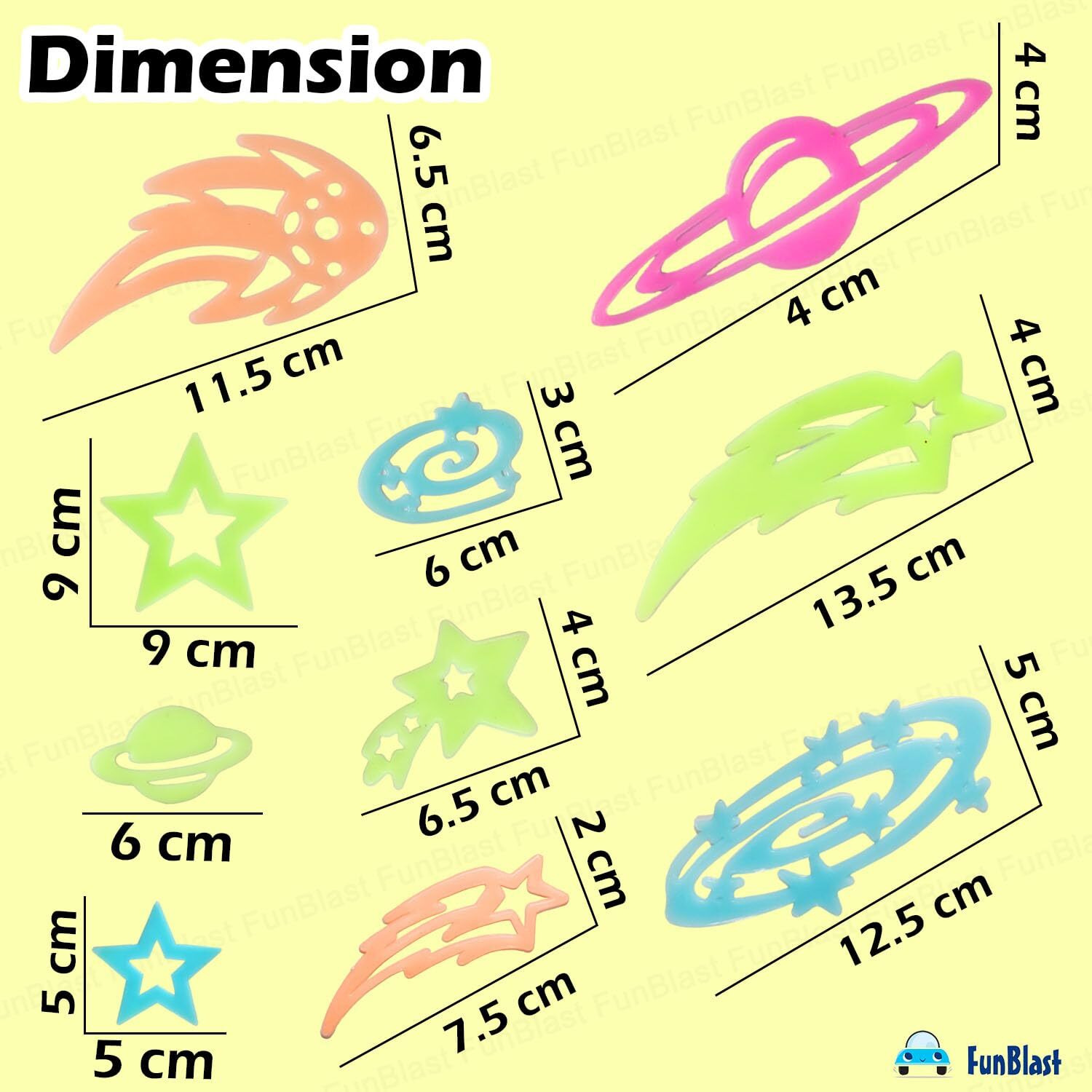 Funblast Glow In The Dark Radium Sticker  Solar System Shaped Fluorescent Night Radium Wall Ceiling Stickers, Decoration Stickers, Room Decoration Stickers  17 Pcs