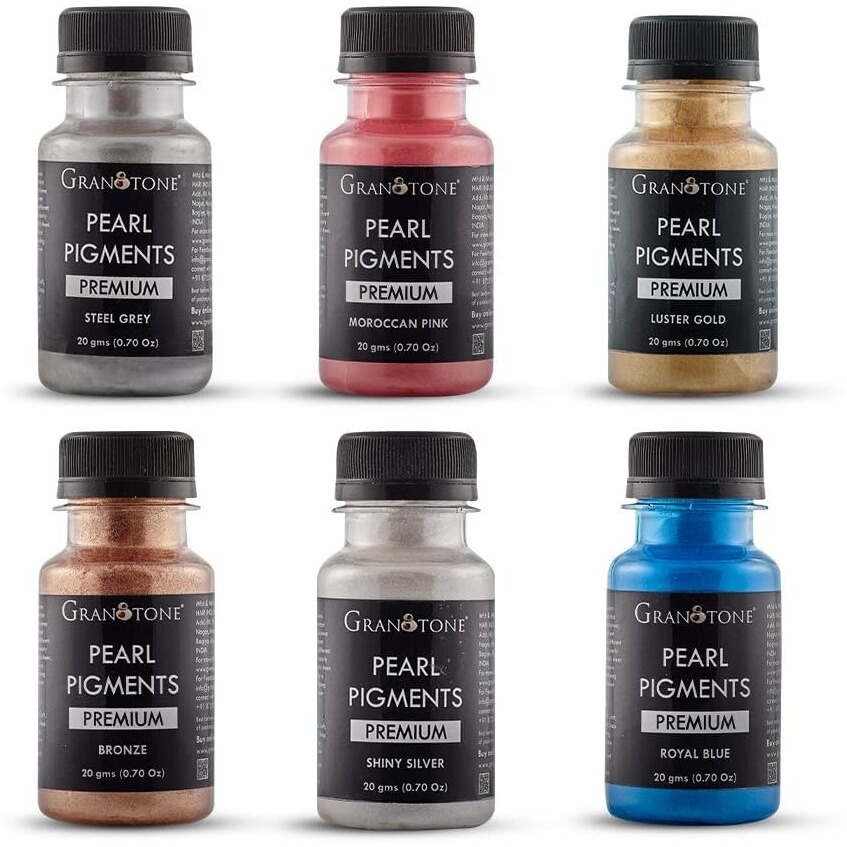 Granotone Pearl Pigments, Mica Pigment Powder For Epoxy Resin, Non-Toxic Glowing Powder For Soap, Painting, Art & Craft Projects, Nail Art, Slime, Epoxy Resin, Vibrant Colours Set Of 6, 20G Each
