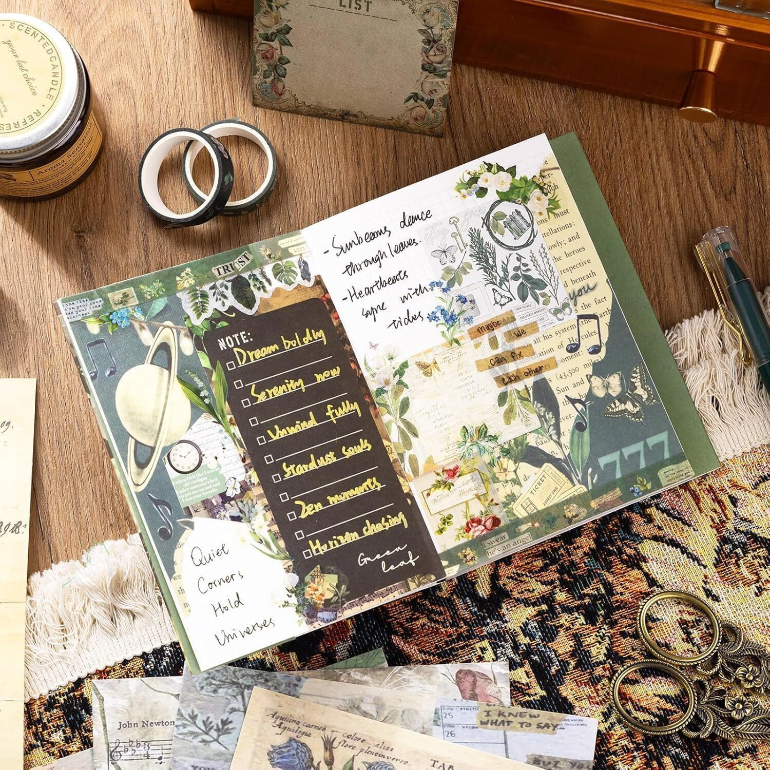 Lanloy 232 Pcs Scrapbook Kit, Junk Journal Kit With Journaling Supplies, Scrapbook Paper, A6 Grid Notebook, Washi Stickers, Washi Tape, Scrapbook Kit Craft Diy Gift Set (Nature)