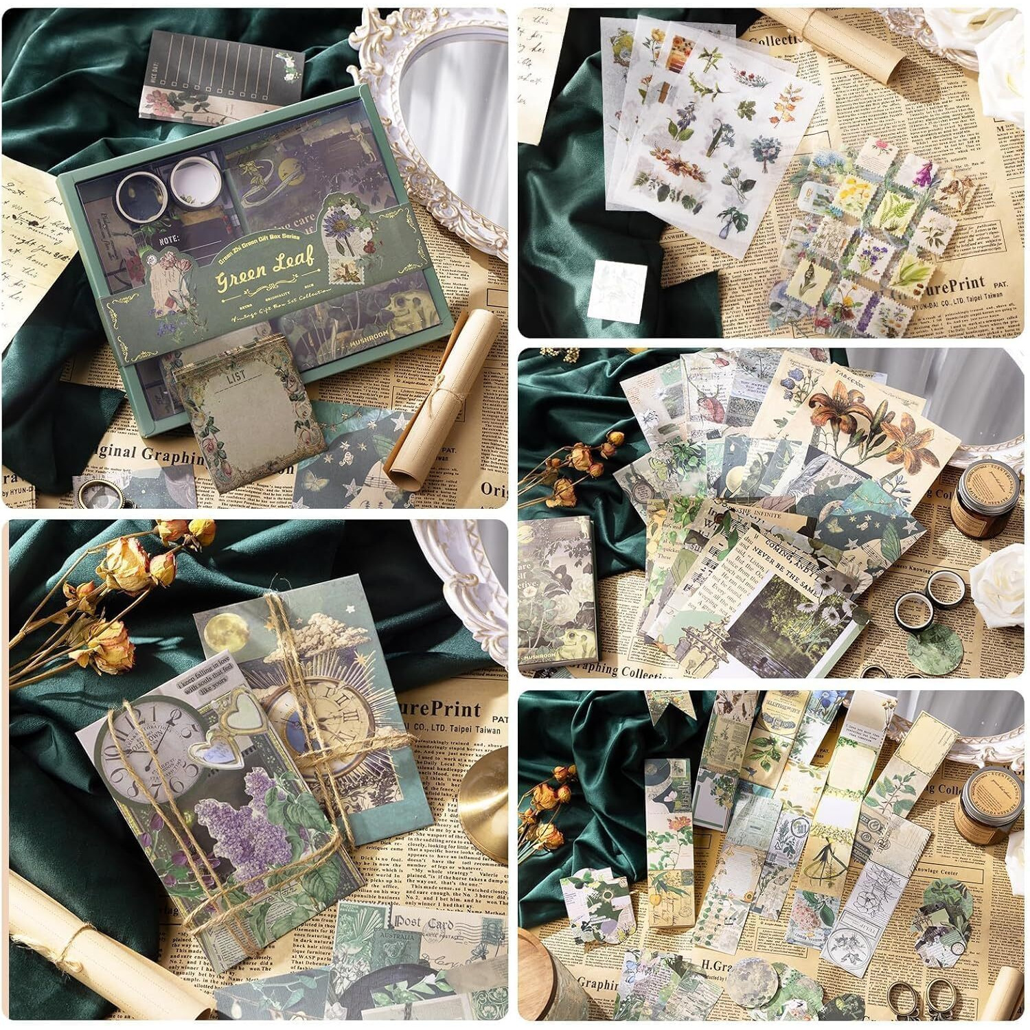 Lanloy 232 Pcs Scrapbook Kit, Junk Journal Kit With Journaling Supplies, Scrapbook Paper, A6 Grid Notebook, Washi Stickers, Washi Tape, Scrapbook Kit Craft Diy Gift Set (Nature)
