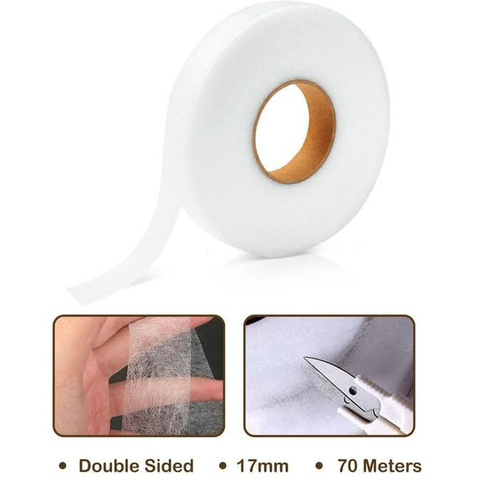 Townbus Fabric Fusing Tape |17Mm Iron On Double Sided Hem Tape, No Sewing Required | Buckram Interfacing Interling Fusible Foam | White - 70 Meters