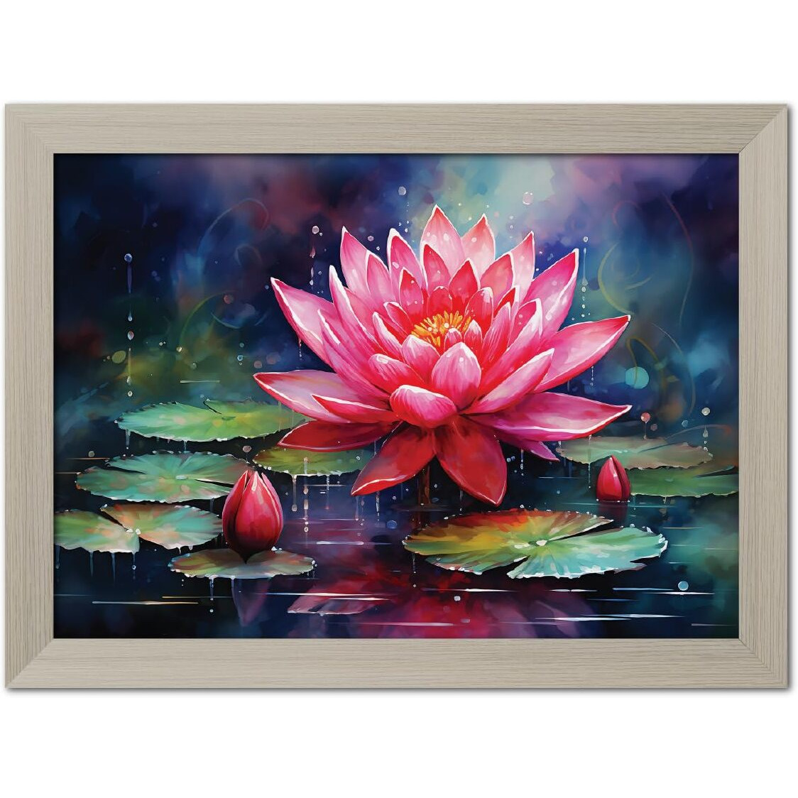 Tenorarts Lotus Photo Frame Vastu Positivity Oil Painting Art Framed Aesthetic Wall Painting With White Wooden Texture For Living Rooms Office Bedroom - Wall Paintings/Hangings (12Inches X 9Inches)