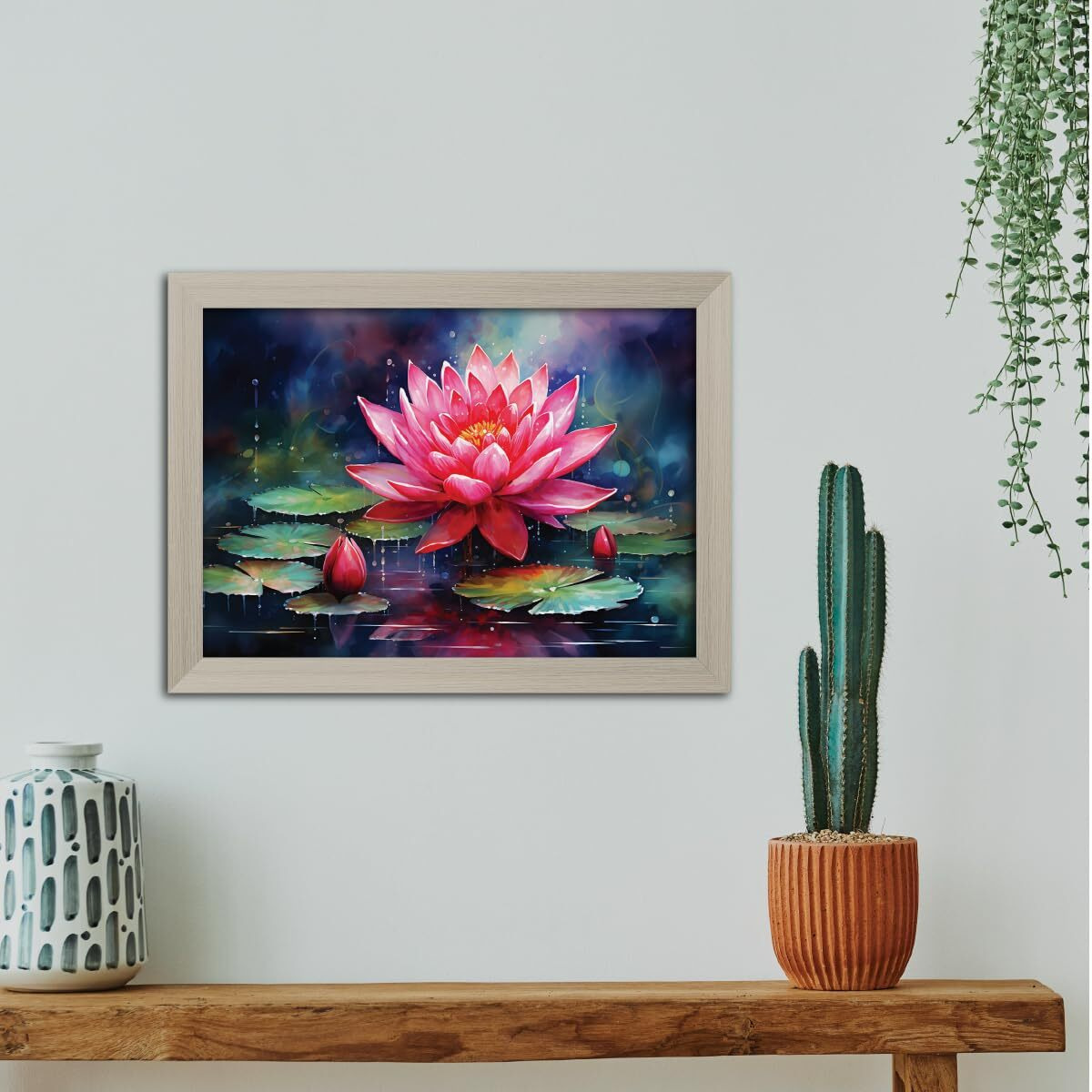 Tenorarts Lotus Photo Frame Vastu Positivity Oil Painting Art Framed Aesthetic Wall Painting With White Wooden Texture For Living Rooms Office Bedroom - Wall Paintings/Hangings (12Inches X 9Inches)