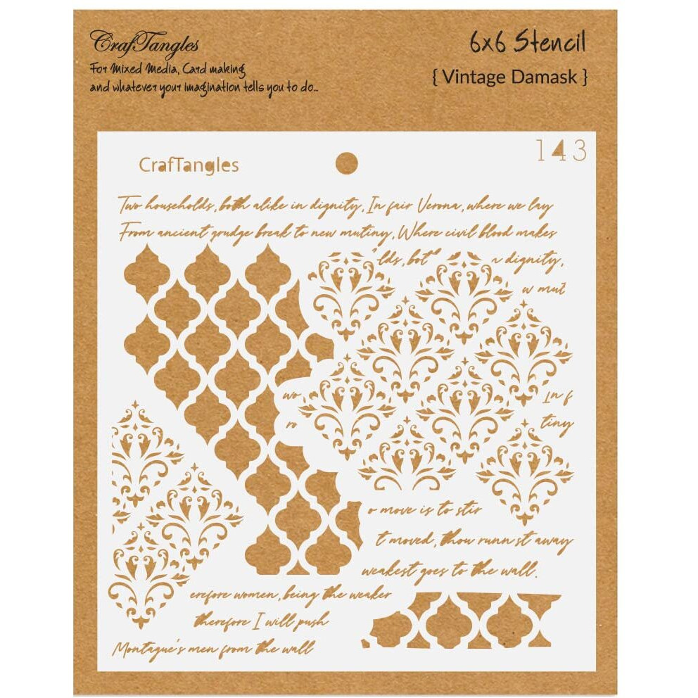Craftangles Art And Craft Stencil - Vintage Damask, 6X6 Inch, Reusable, Use For Diy Painting On Canvas, Fabric, Cloth, Paper, Glass, Furniture, Wall, Mixed Media And Decoupage, 1Pc, Ctcs143
