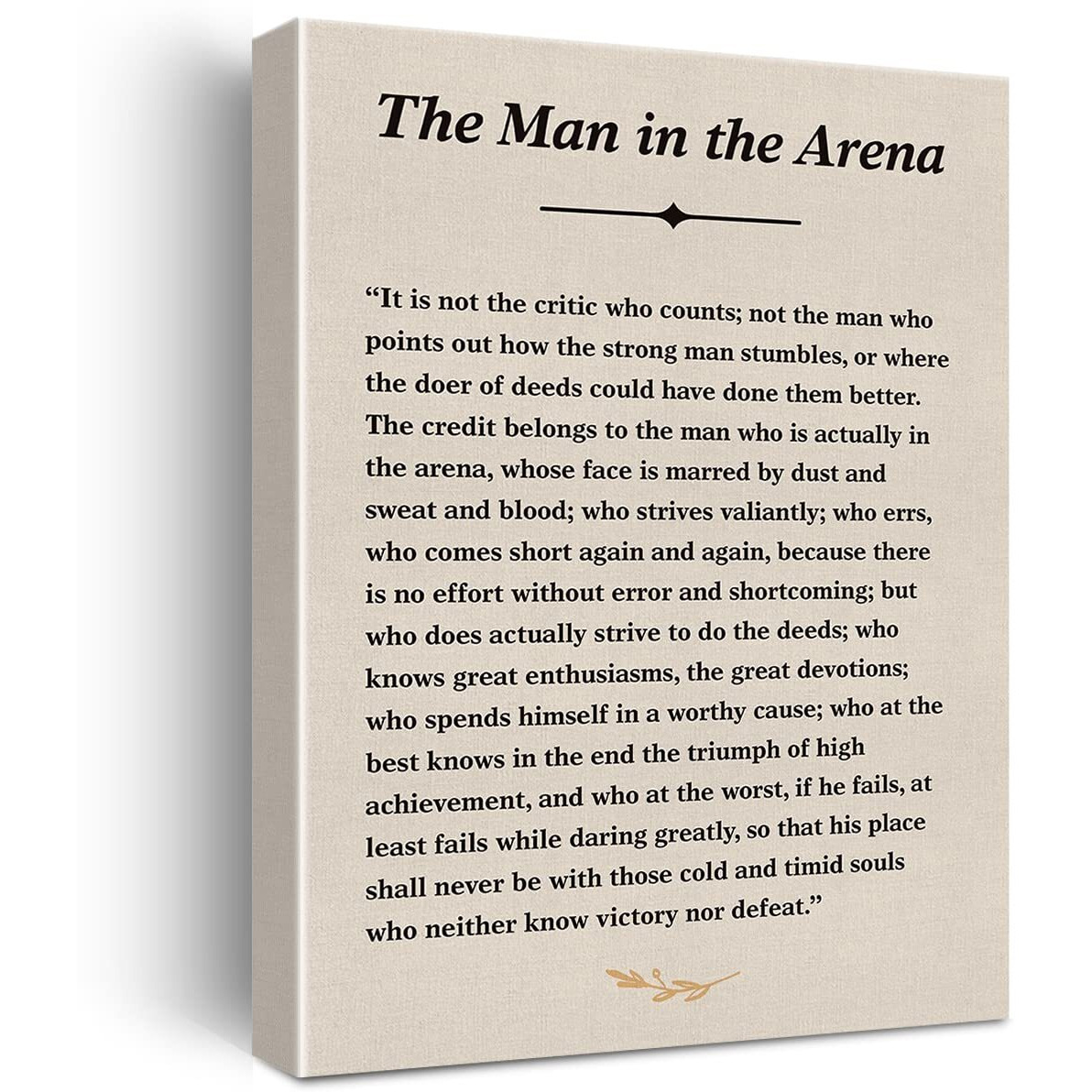 Inspirational Quote Canvas Wall Art The Man In The Arena Canvas Print Positive Theodore Roosevelt Speech Painting Wall Decor Framed Gift 12X15 Inch