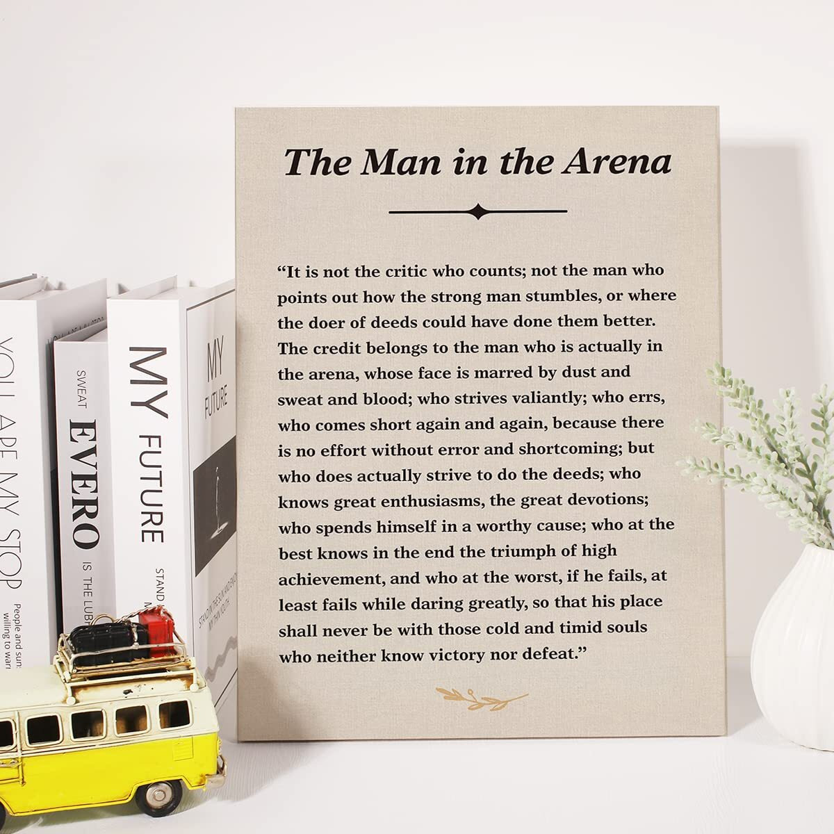 Inspirational Quote Canvas Wall Art The Man In The Arena Canvas Print Positive Theodore Roosevelt Speech Painting Wall Decor Framed Gift 12X15 Inch