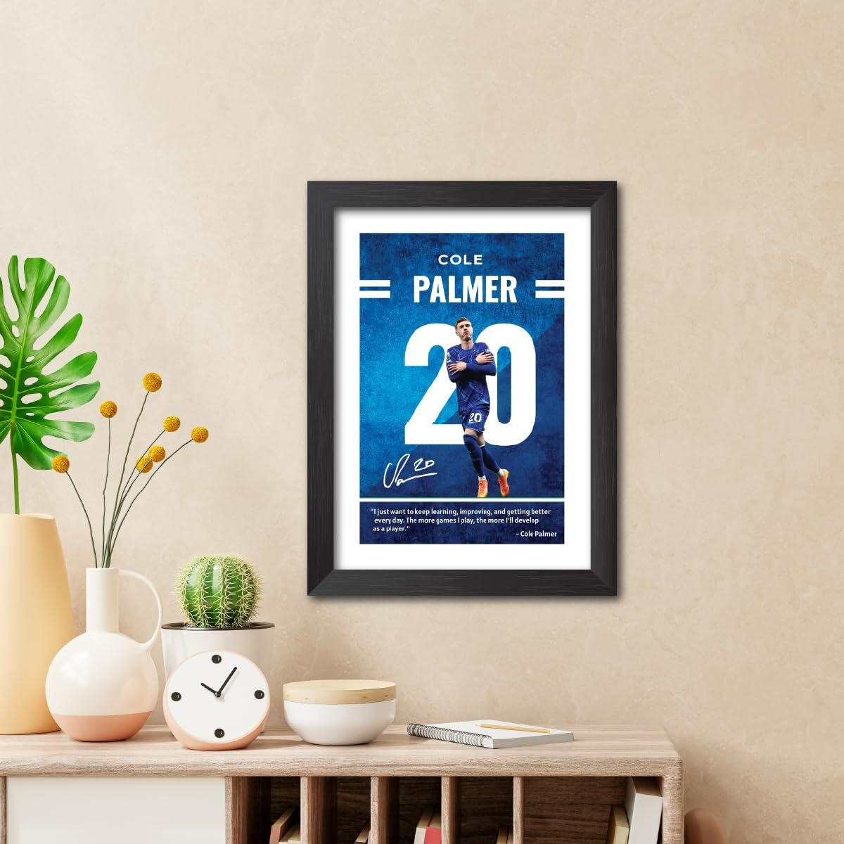 Tenorarts Cole Palmer Poster Chelsea Laminated Photo Framed Painting With Matt Finish Black Textures (12 Inches X 9Inches)