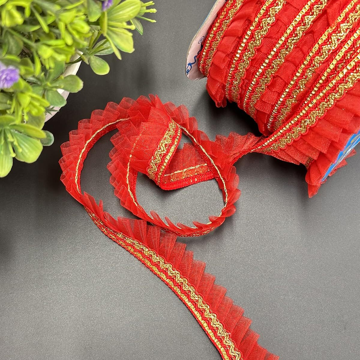 Embroiderymaterial Zari & Gota Embroidered Lace For Sewing, Embroidery, Saree Border, Blouse, Dupatta Border, Lehenga, Kurti Etc (18 Meters, 26Mm Wide)