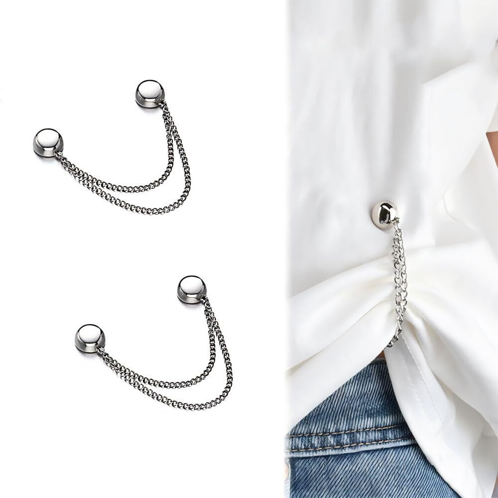 Magnetic Clothing Clips,Multi-Function Clothing Clips,Metal Pinless Brooch Clothes Hijab Magnets Chain Cuff Holder T-Shirt Hems Collar Shirt Trousers Etc(Silver)