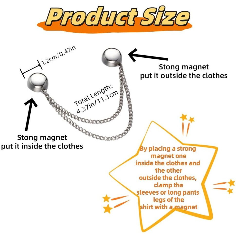 Magnetic Clothing Clips,Multi-Function Clothing Clips,Metal Pinless Brooch Clothes Hijab Magnets Chain Cuff Holder T-Shirt Hems Collar Shirt Trousers Etc(Silver)
