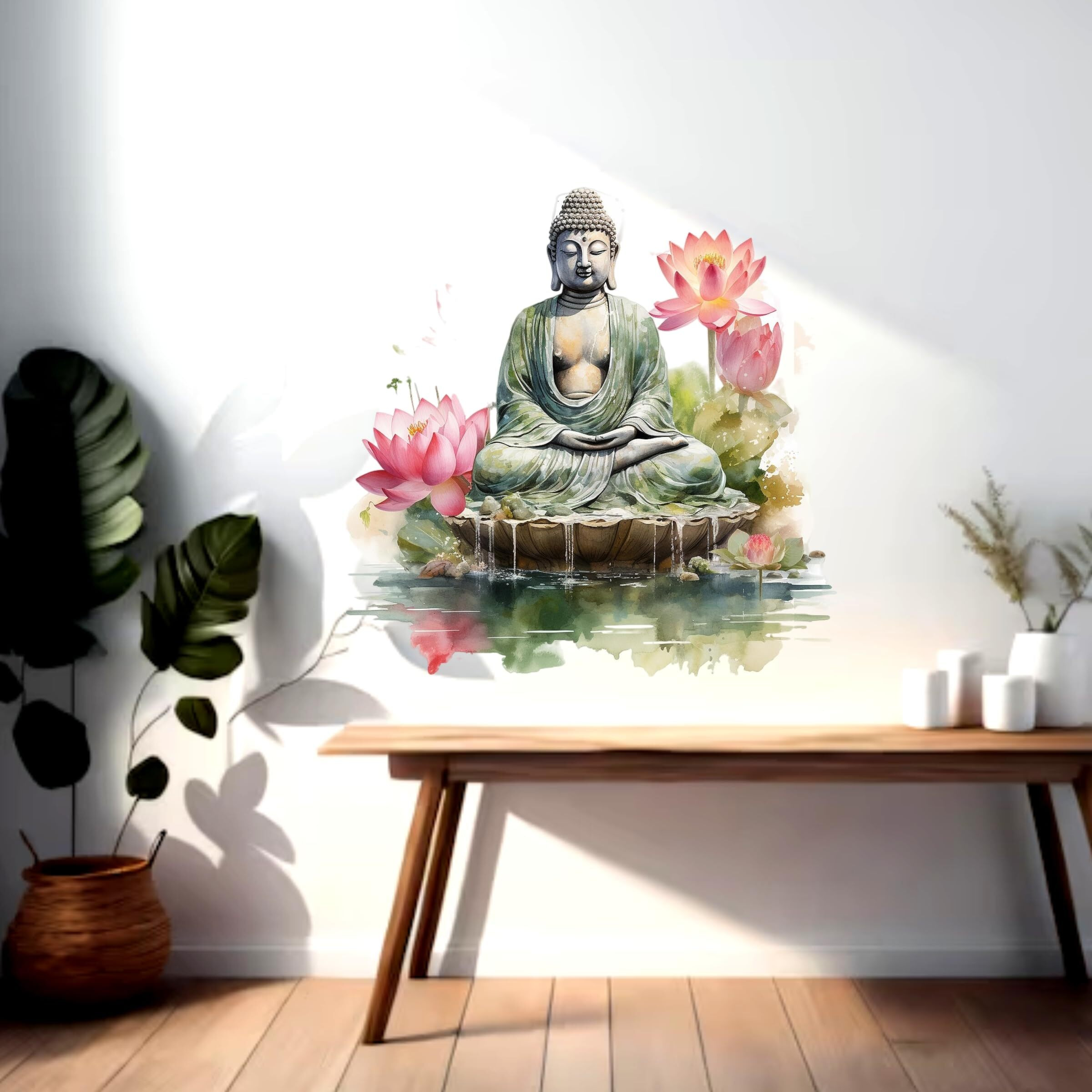 Creative Edge Decorative Buddha Setting On Flower Multicolor Decorative Wall Sticker (61 Cm X 61 Cm)