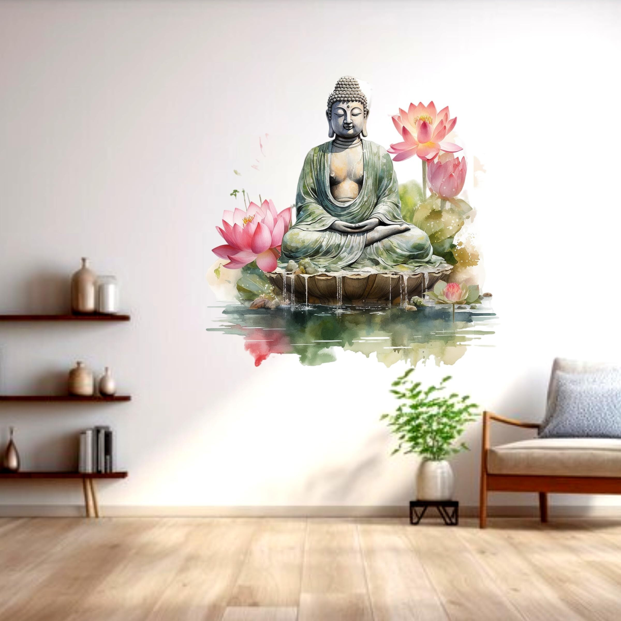Creative Edge Decorative Buddha Setting On Flower Multicolor Decorative Wall Sticker (61 Cm X 61 Cm)