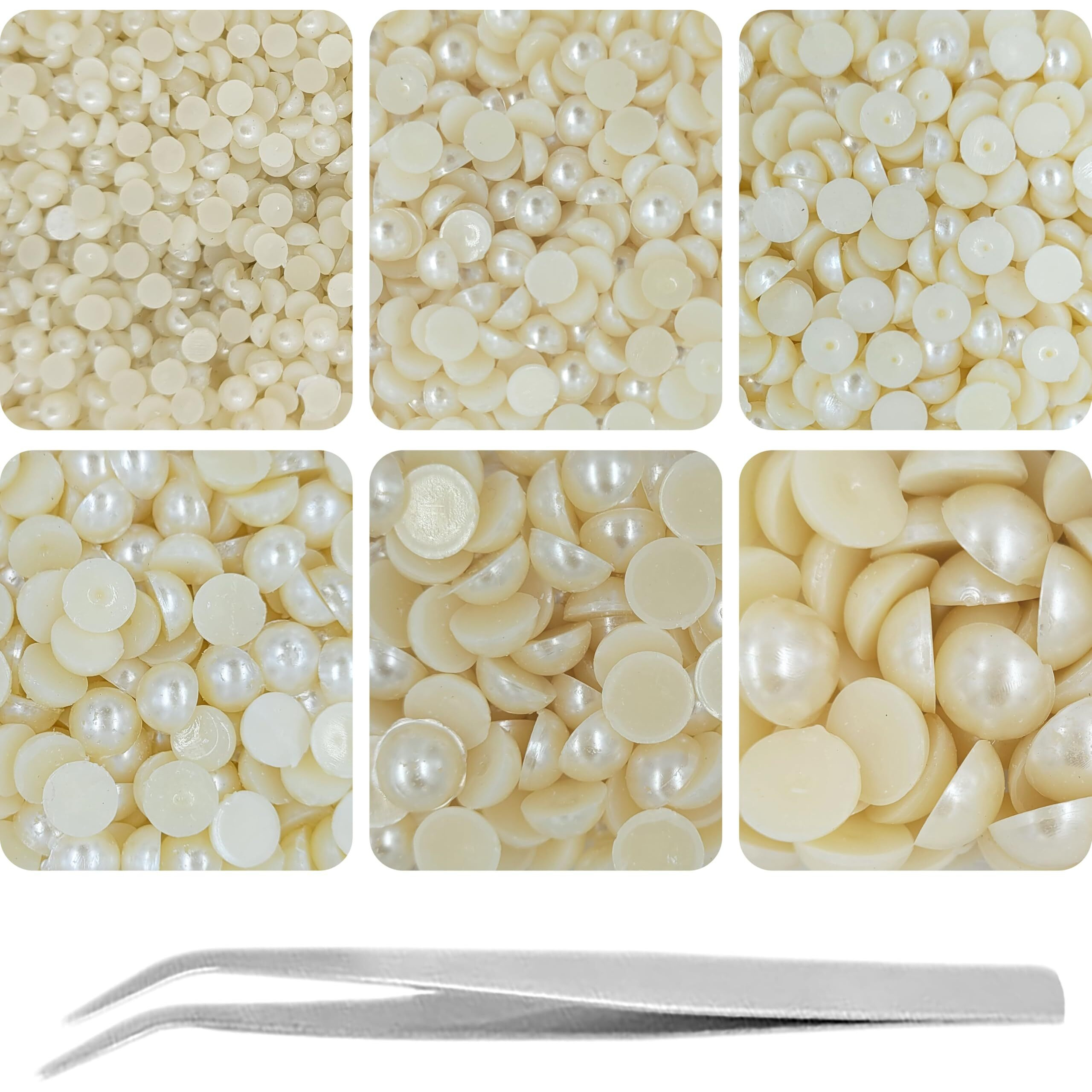 Indikonb Half Cut Pearls For Jewellery Making Craft, Round Flat Back Pastable Acrylic Pearls For Art, Craft, Scrapbooking, Decoration (Cream, Small)