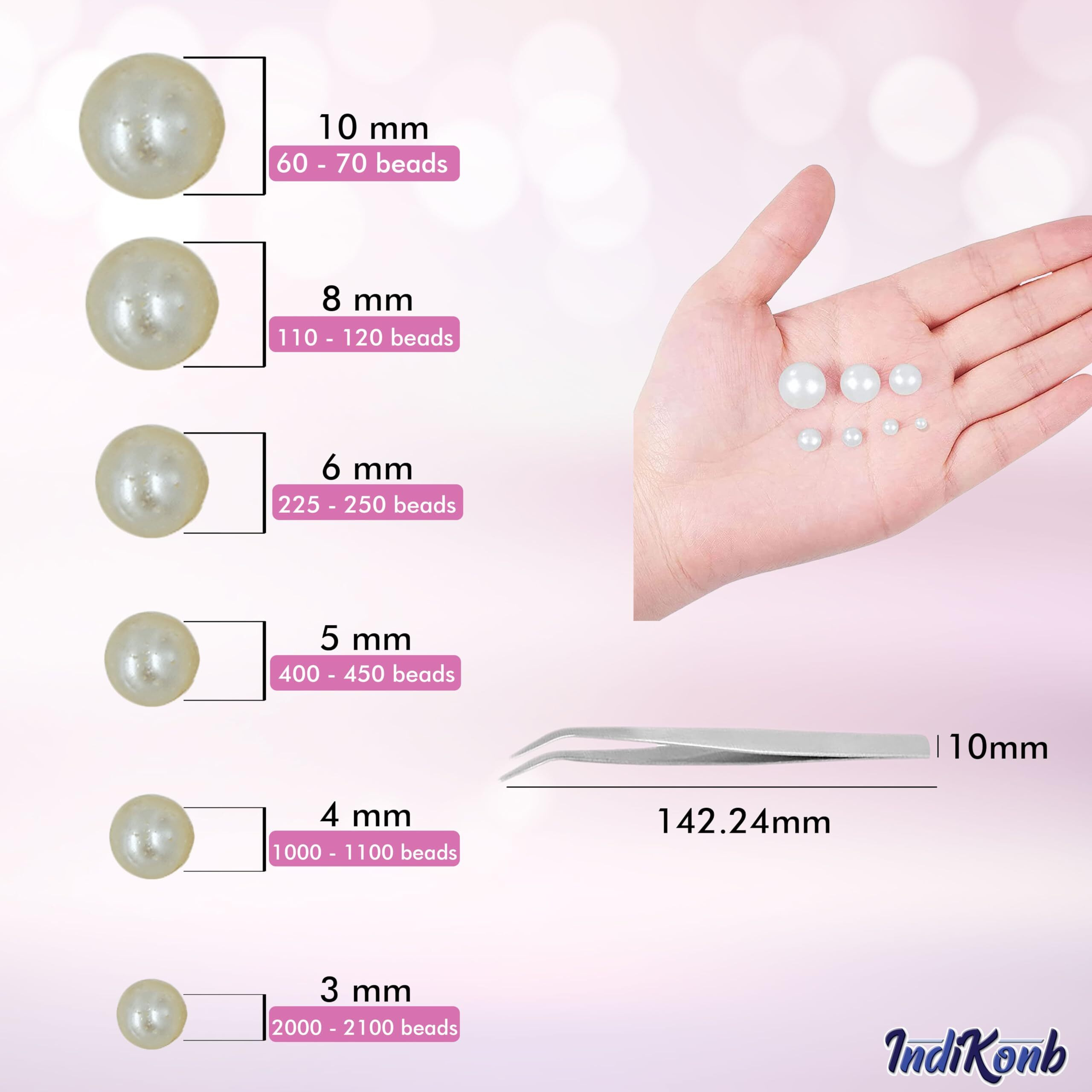 Indikonb Half Cut Pearls For Jewellery Making Craft, Round Flat Back Pastable Acrylic Pearls For Art, Craft, Scrapbooking, Decoration (Cream, Small)