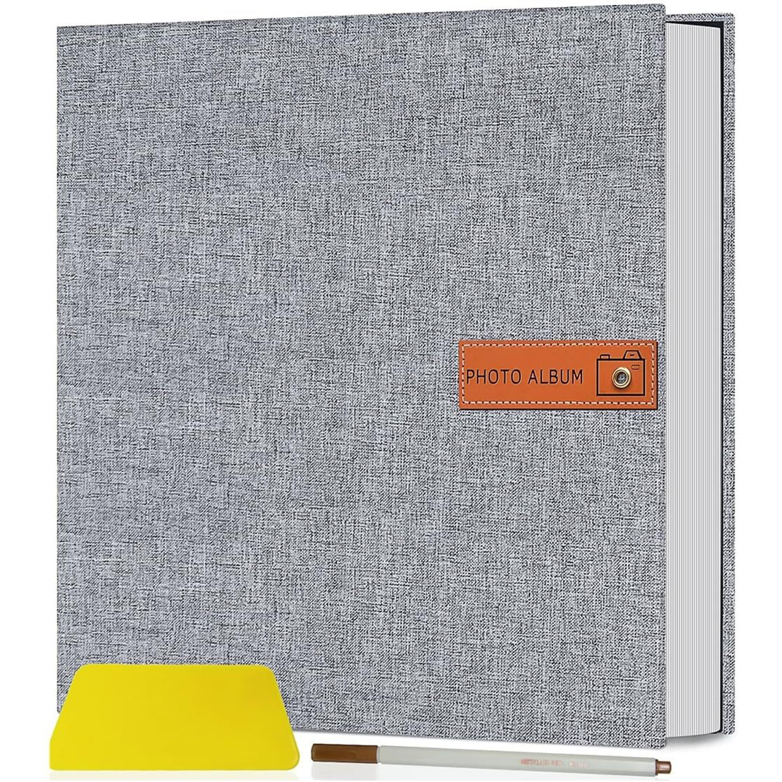 Hasthip Photo Album - Self Adhesive Scrapbook Album For 4X6 5X7 8X10 Pictures, Linen Cover With 40 Pages Diy Photo Book, Birthday Gifts For Women Mom Family Baby Wedding Travel (11.5&quotX10.6", Grey)