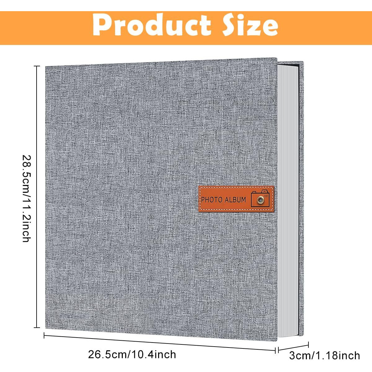 Hasthip Photo Album - Self Adhesive Scrapbook Album For 4X6 5X7 8X10 Pictures, Linen Cover With 40 Pages Diy Photo Book, Birthday Gifts For Women Mom Family Baby Wedding Travel (11.5&quotX10.6", Grey)